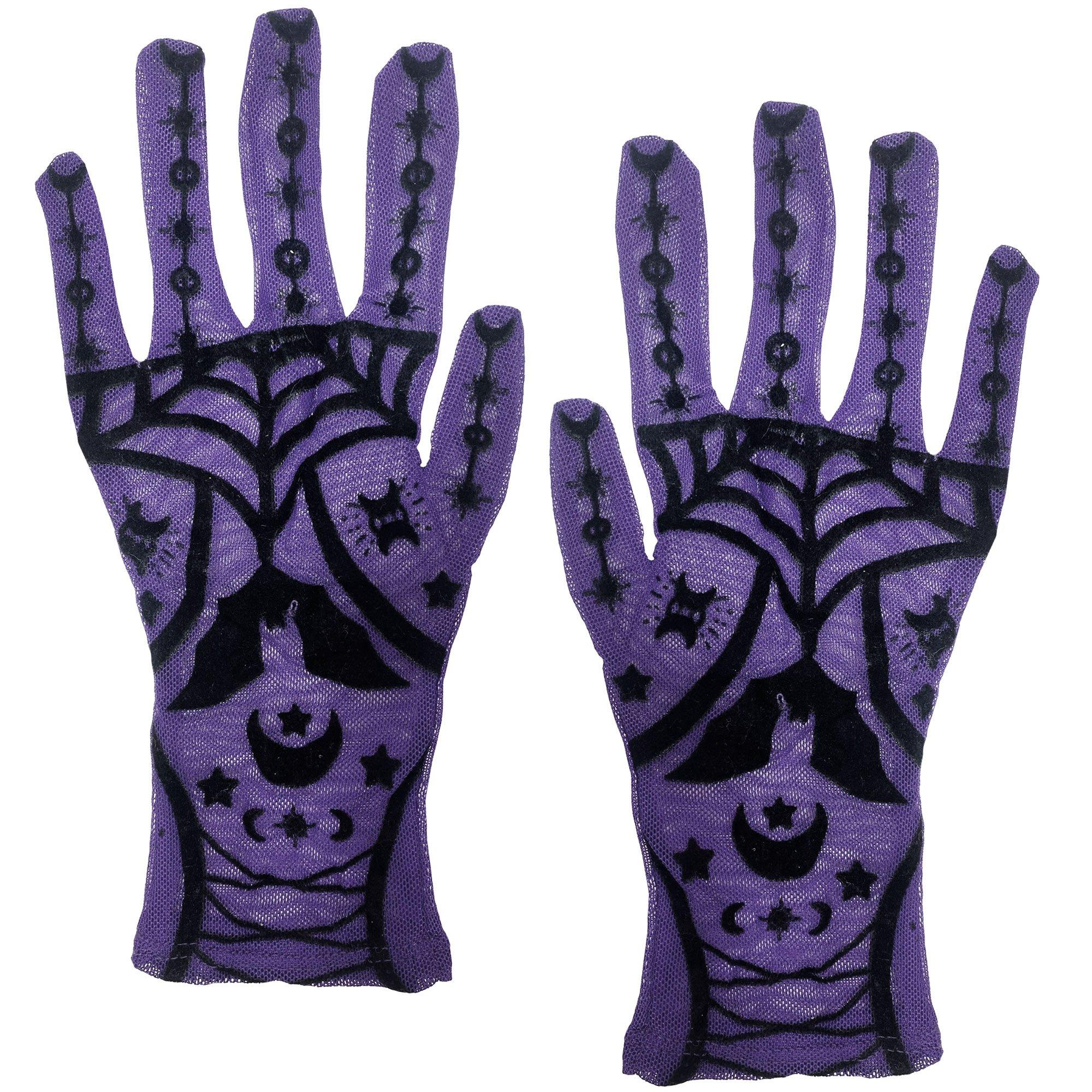 Adult Sheer Purple Celestial Flocked Gloves