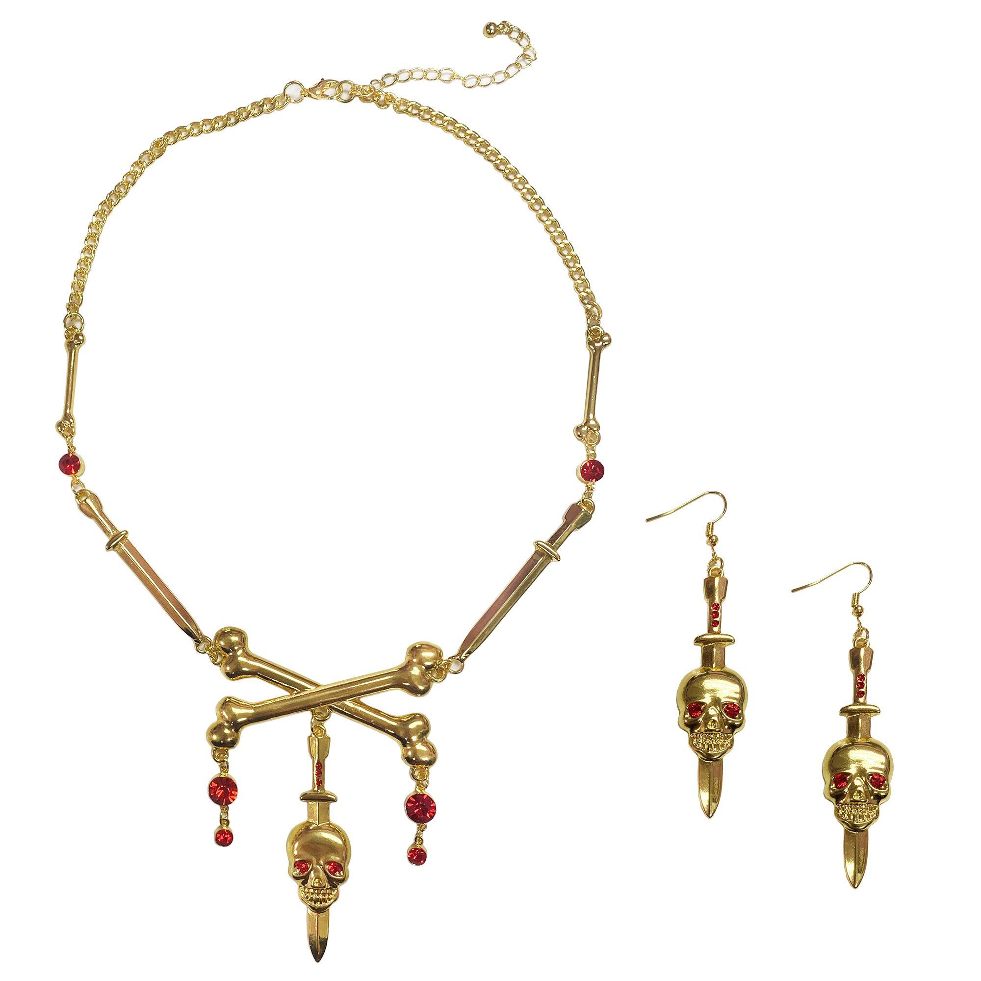 Gold Skull Pirate Jewelry Set, 3pc