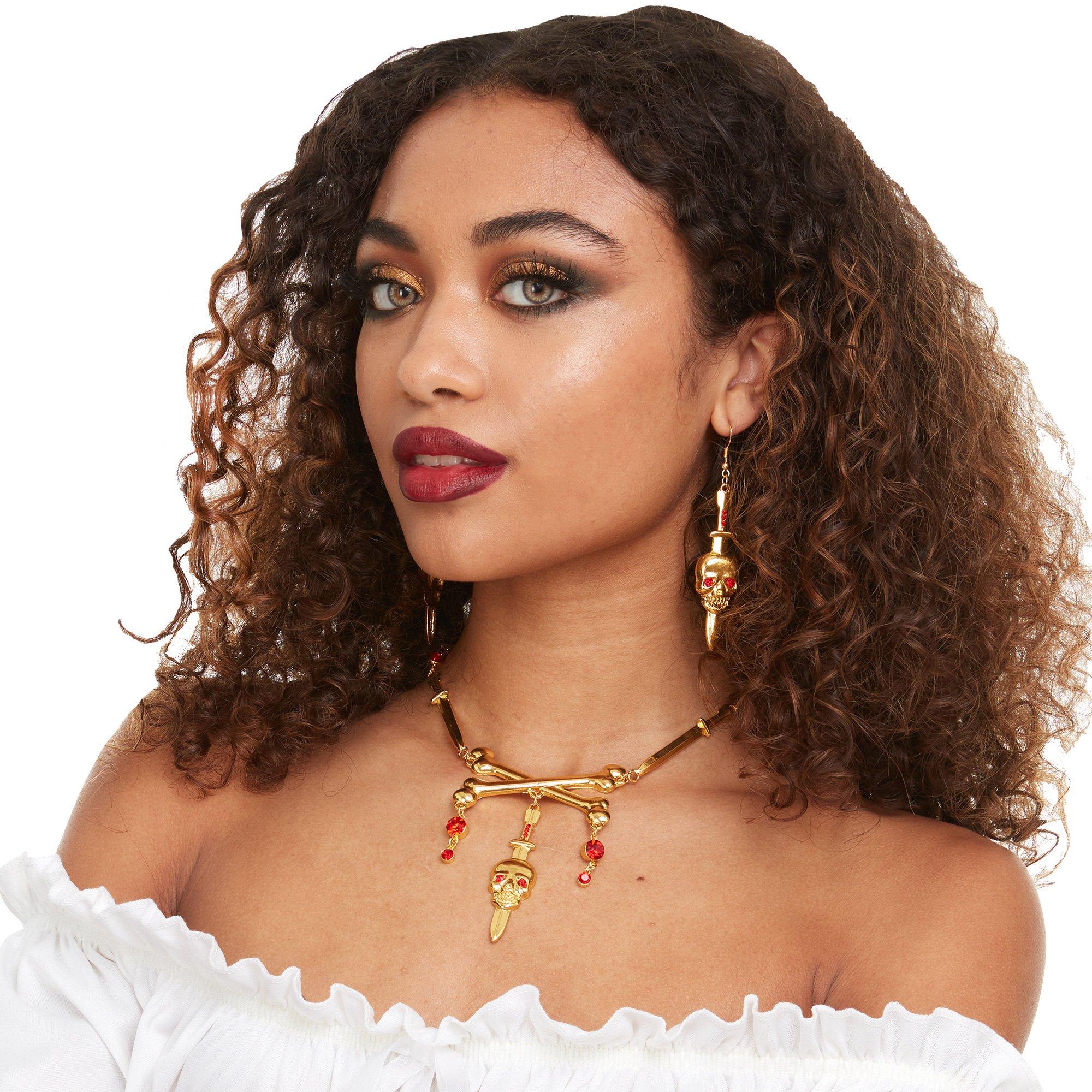 Gold Skull Pirate Jewelry Set, 3pc