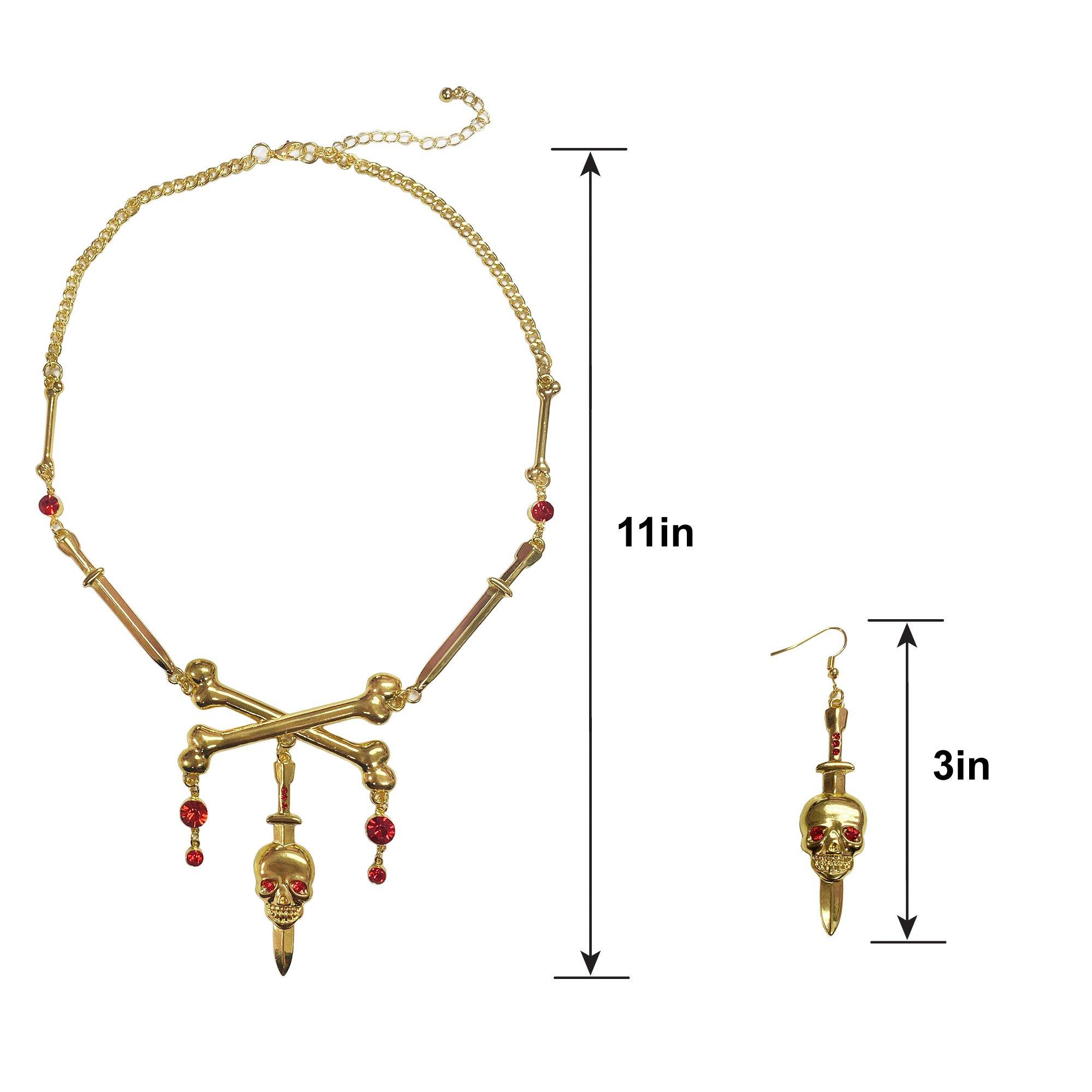 Gold Skull Pirate Jewelry Set, 3pc