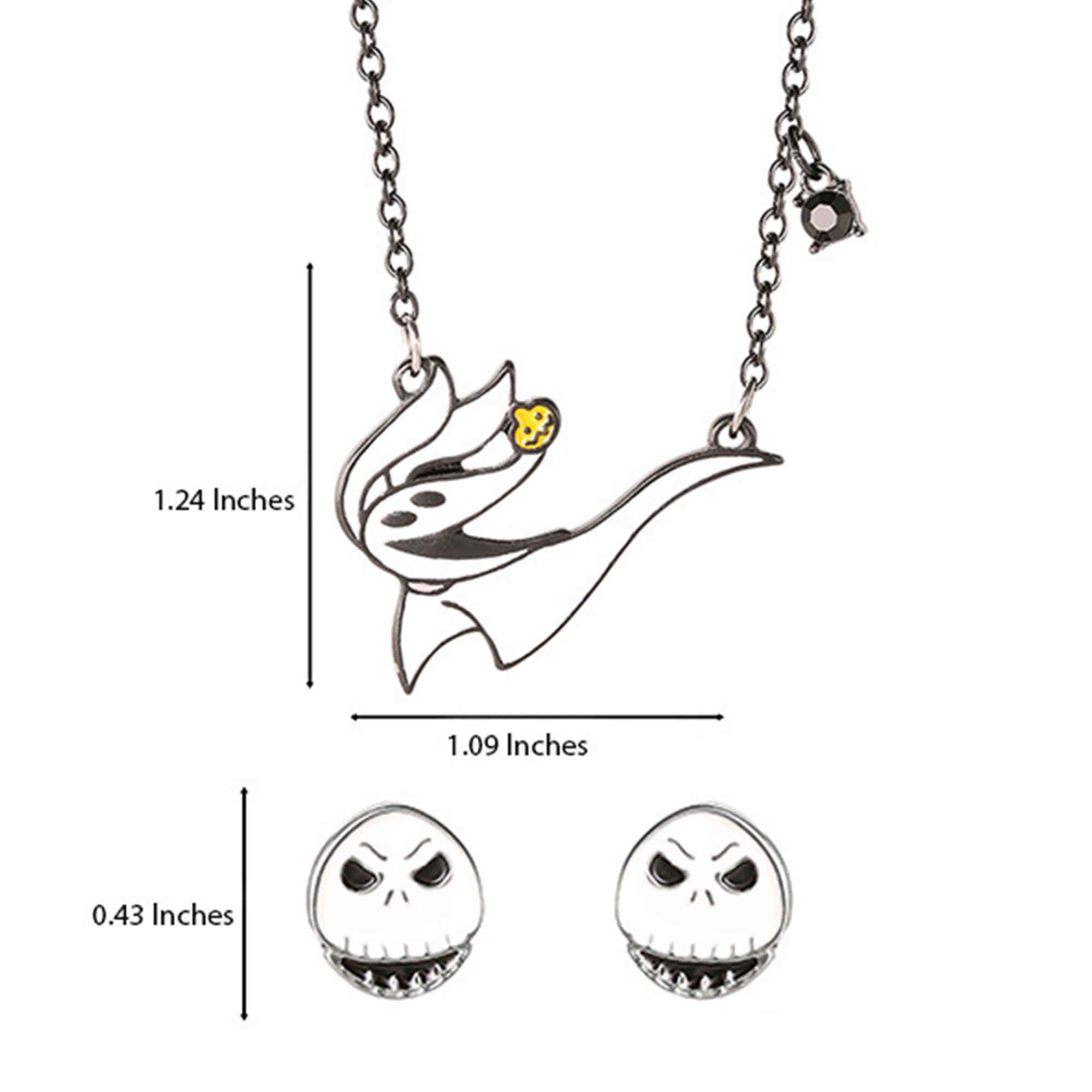 Zero & Jack Skellington Necklace & Stud Earring Jewelry Set - The Nightmare Before Christmas