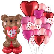 AirLoonz Love You Brown Bear & Valentine's Day Foil & Latex Balloon Bouquet Kit, 23pc