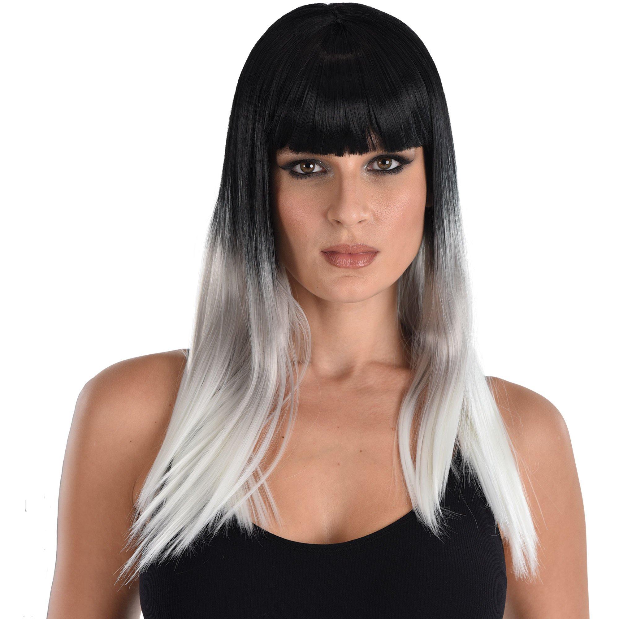 Black & White Ombre Wig with Bangs