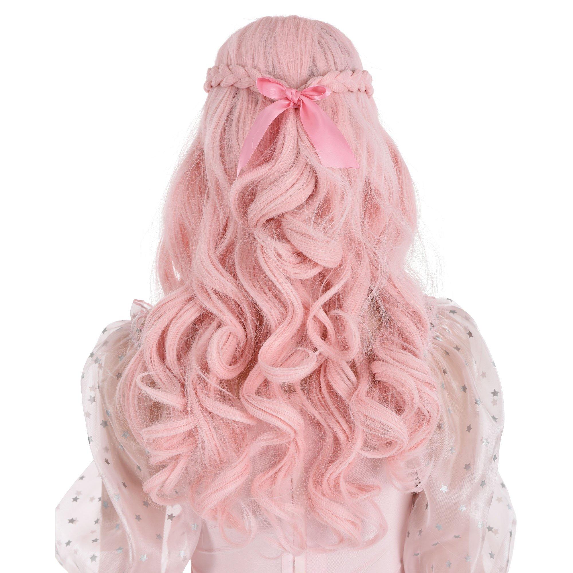 Long Pastel Pink Curly Wig with Braids