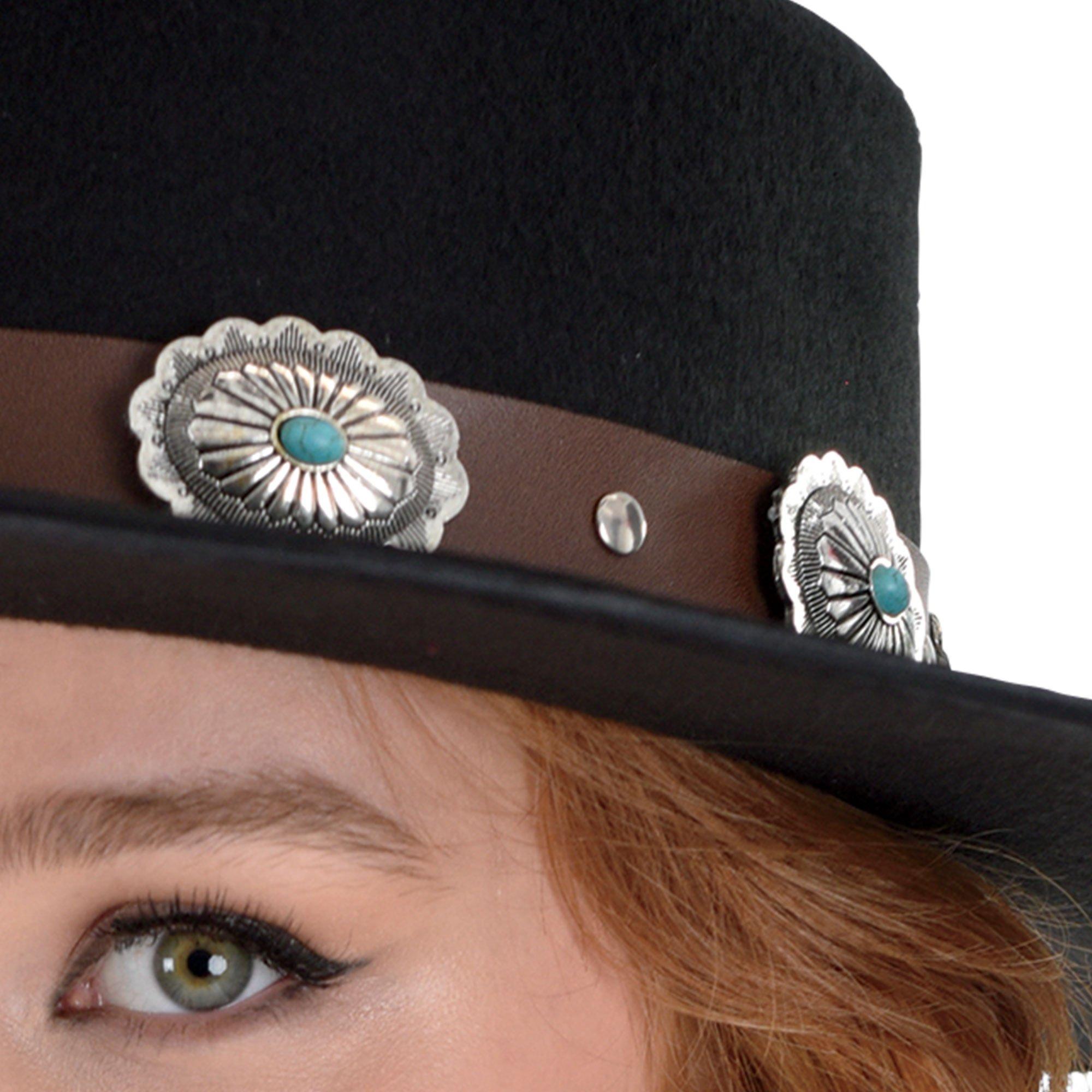 Black Modern Western Cowgirl Hat with Medallion Hatband