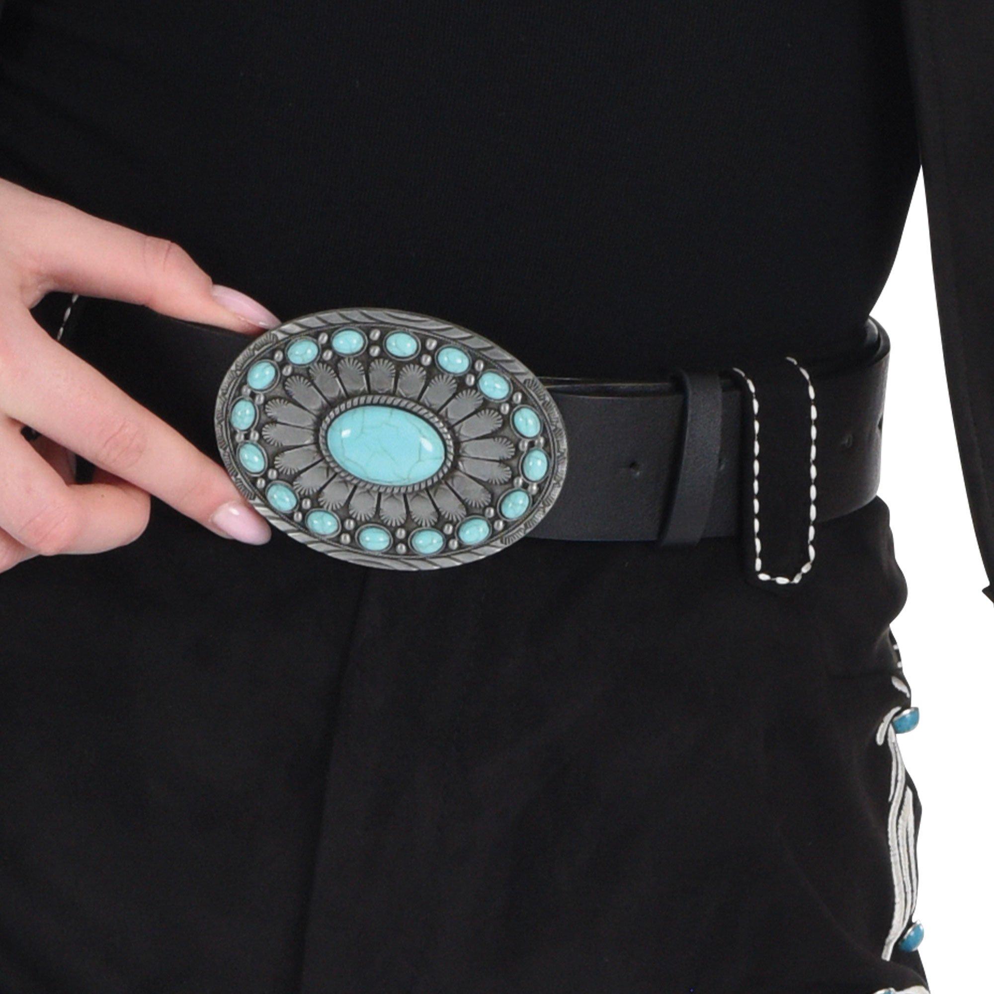 Western Turquoise Faux Leather & Metal Belt
