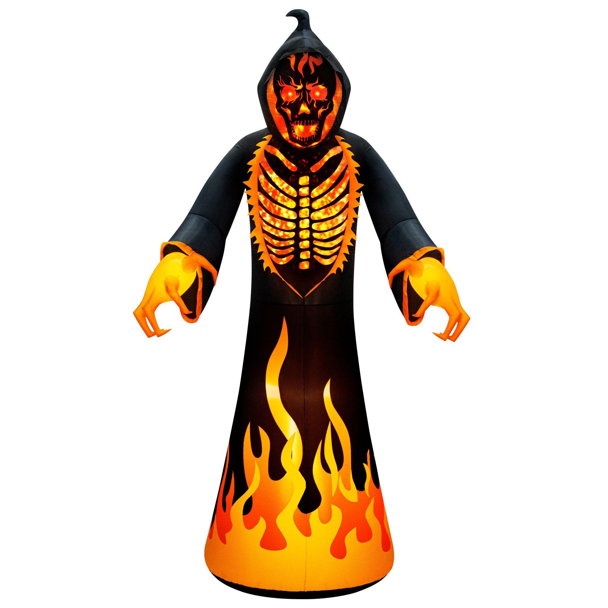Swirling Light-Up Flaming Reaper Inflatable Yard Decoration, 7.5ft x 15ft