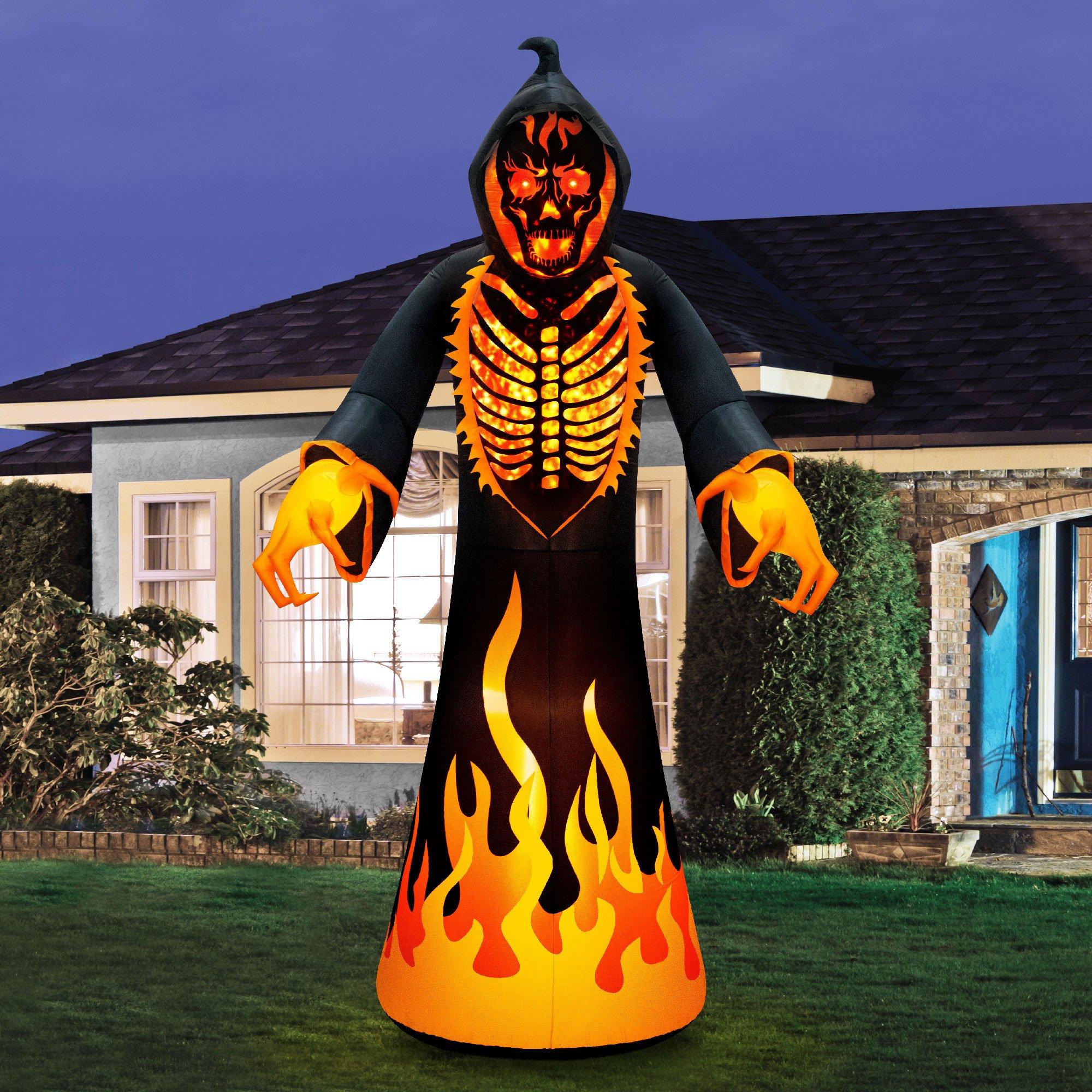 Swirling Light-Up Flaming Reaper Inflatable Yard Decoration, 7.5ft x 15ft