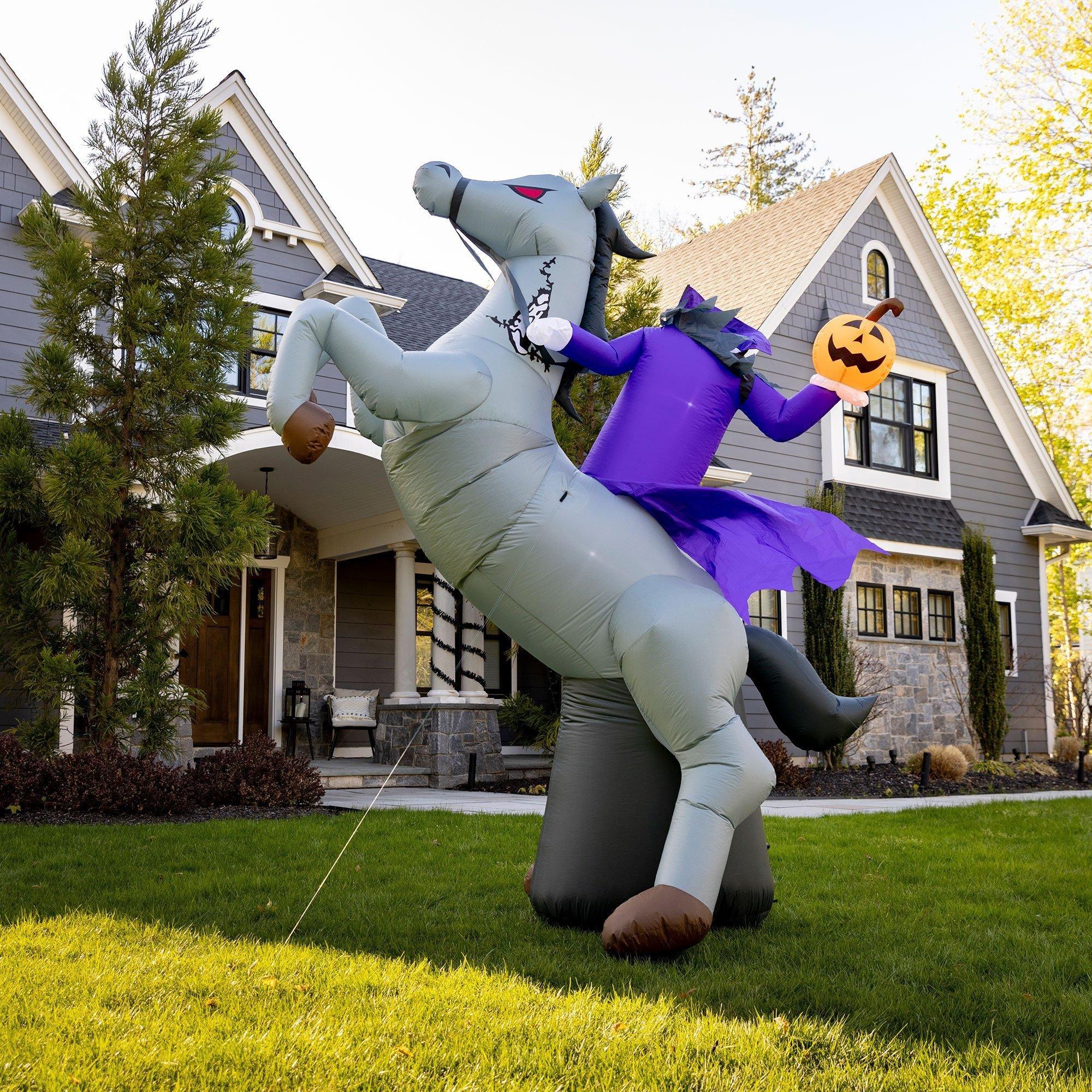 Animatronic Light-Up Headless Horseman Inflatable Yard Decoration, 6.1ft x 9ft