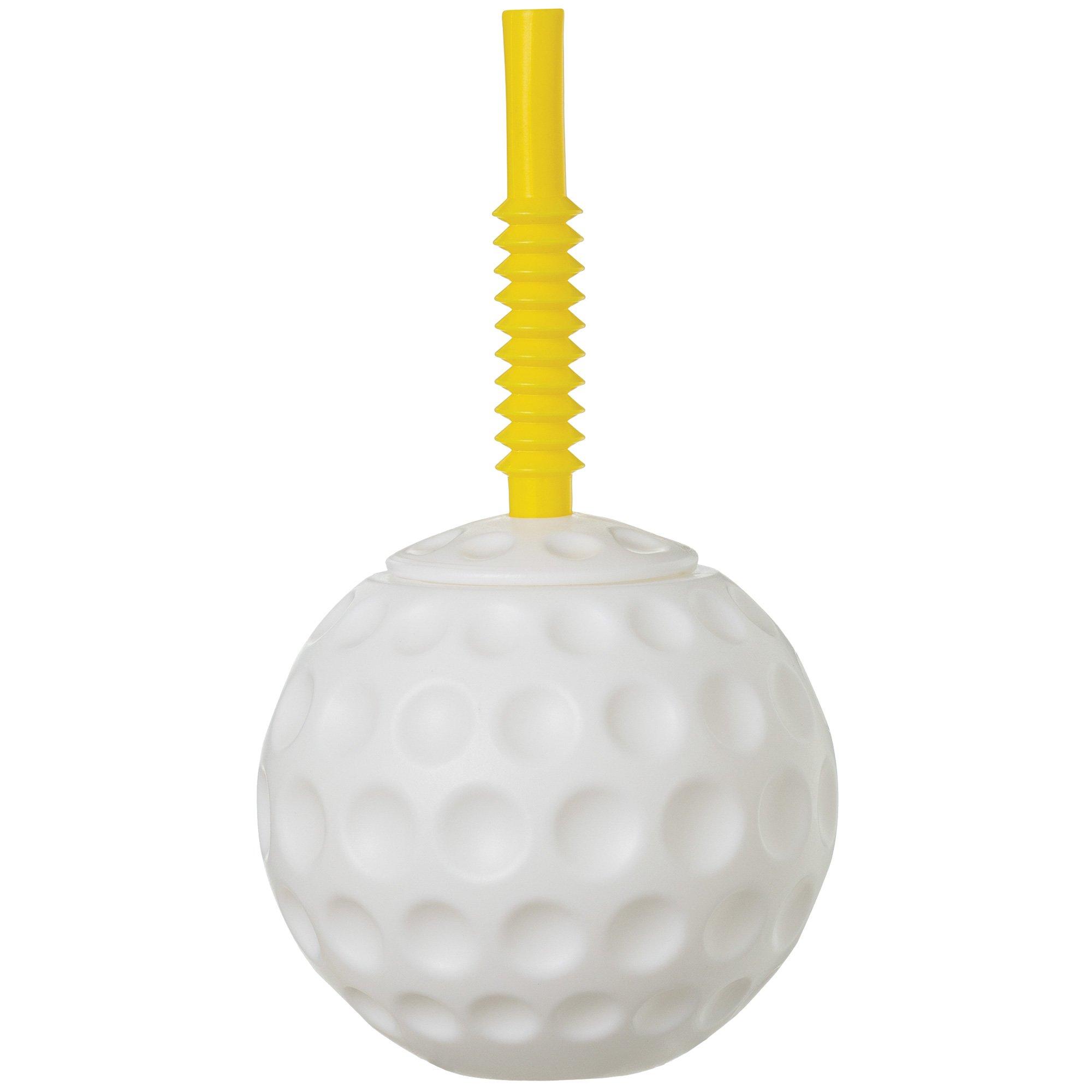 Golf Ball Plastic Cup with Straw, 10oz