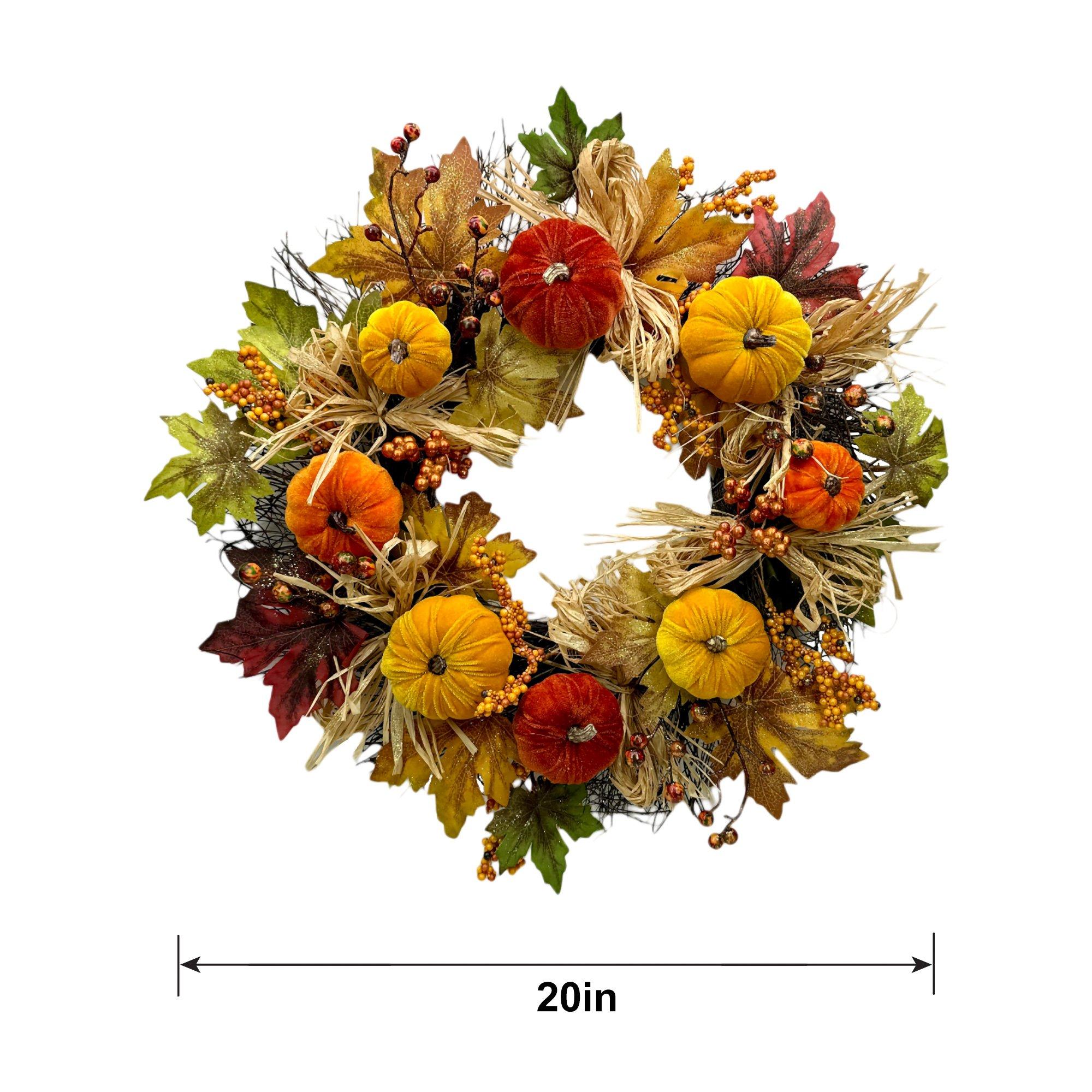 Glitter Velvet Pumpkin & Vine Fall Wreath, 20in