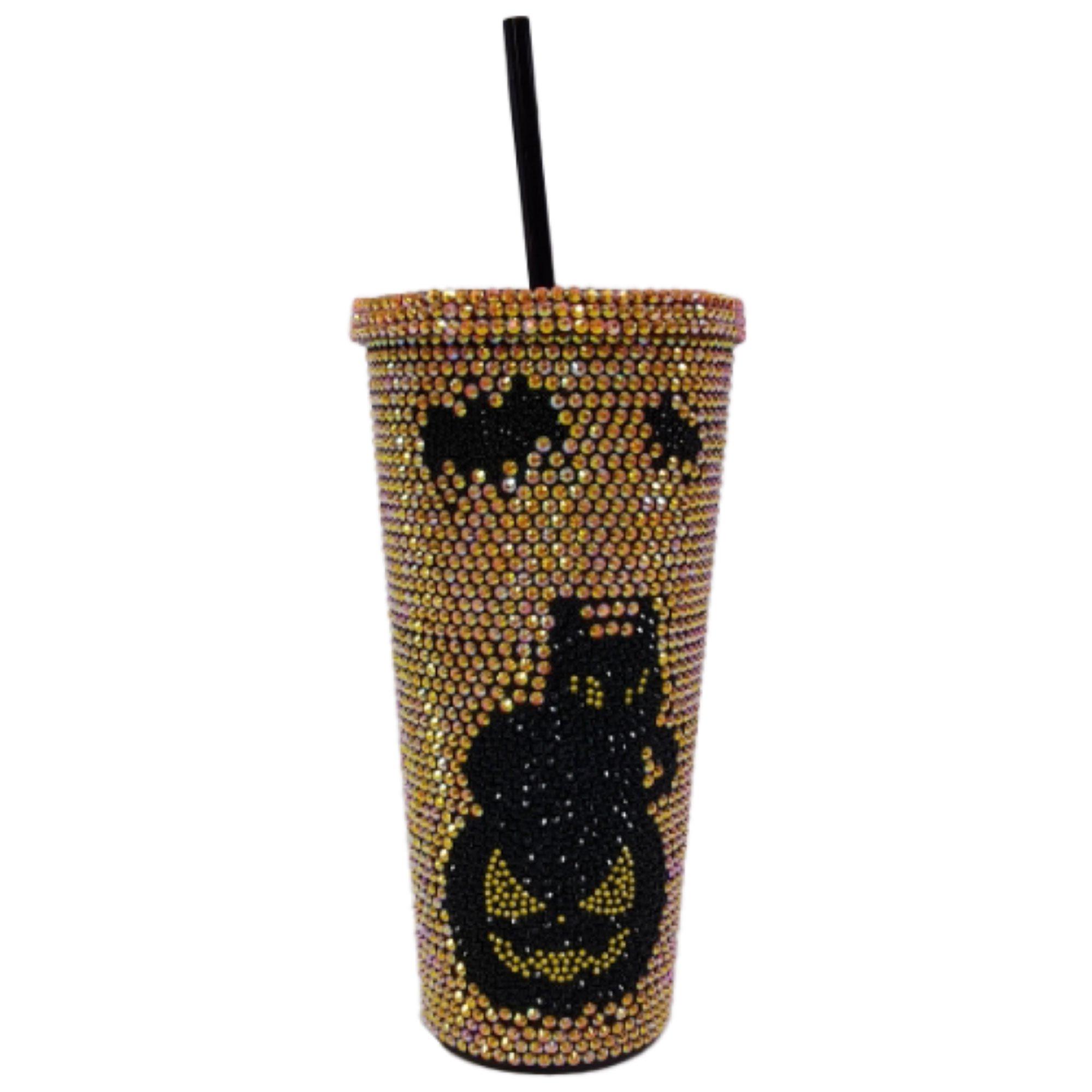 Metallic Rhinestone Halloween Plastic Cup with Straw, 4in x 8in