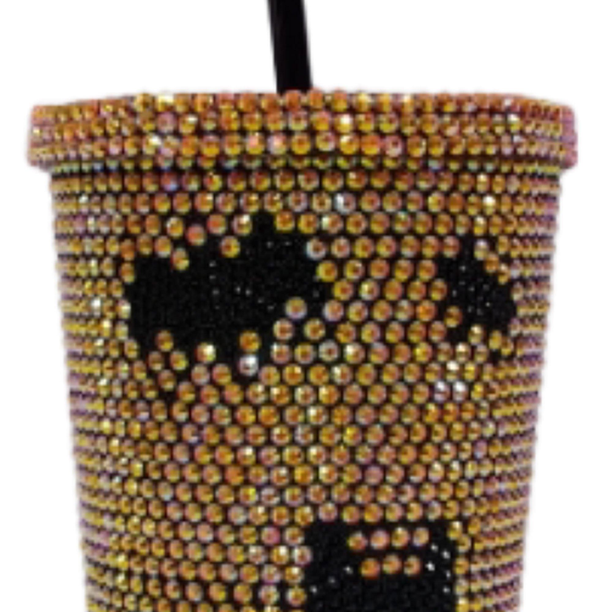 Metallic Rhinestone Halloween Plastic Cup with Straw, 4in x 8in