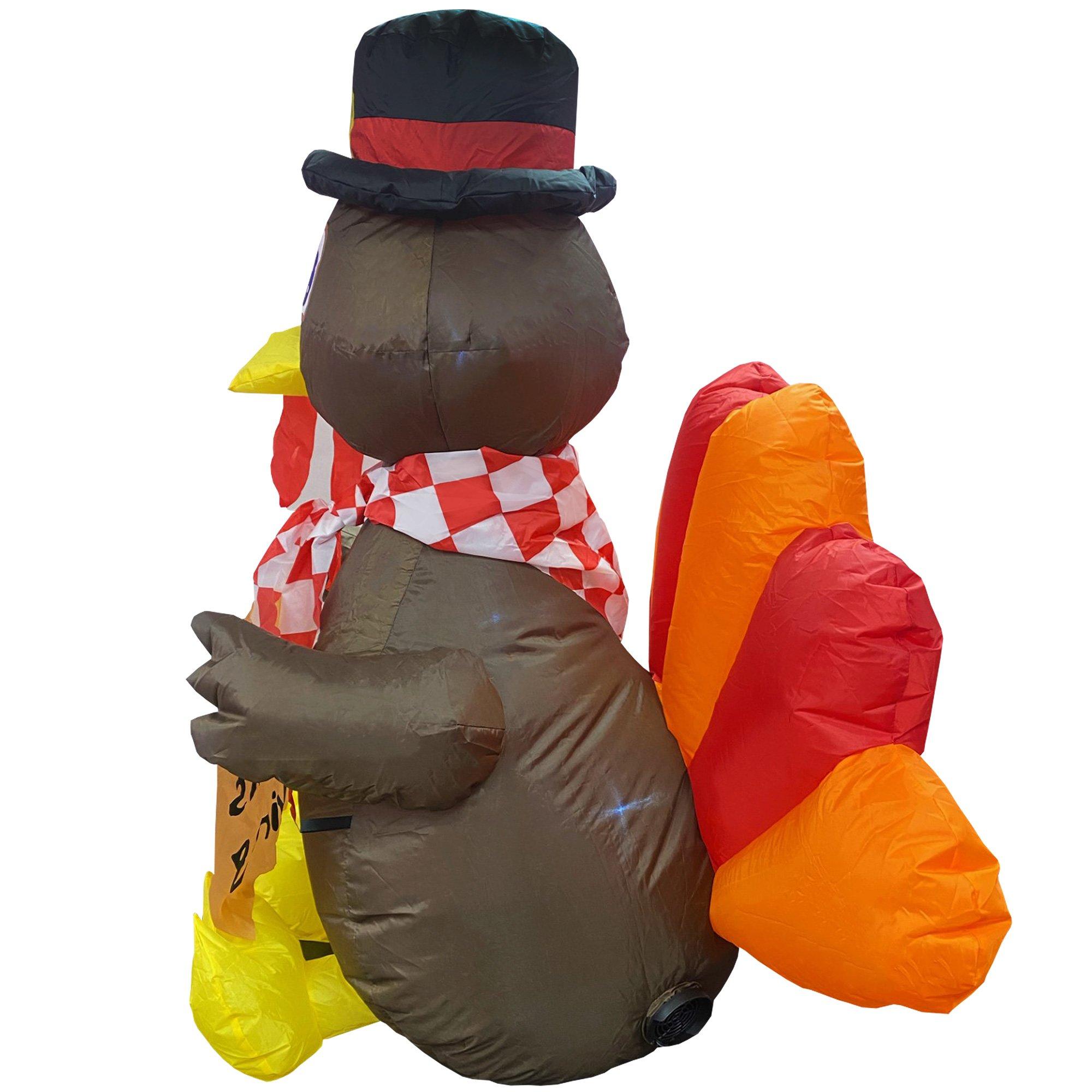 Light-Up Happy Thanksgiving Turkey Inflatable Yard Decoration, 33in x 36in