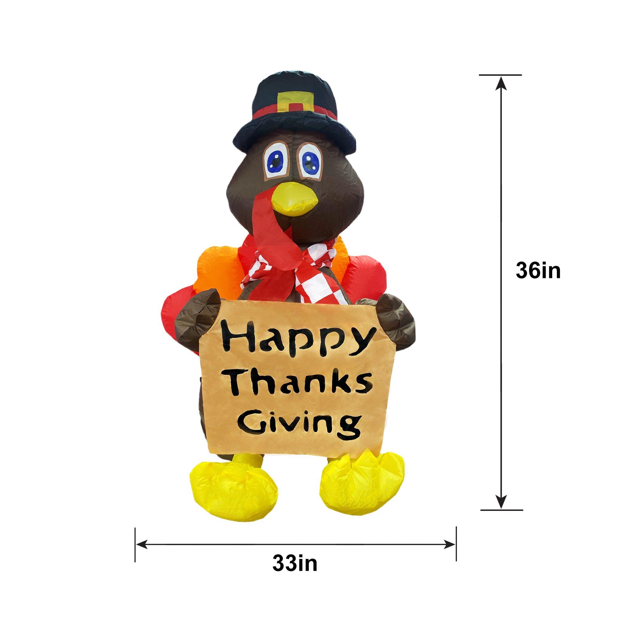 Light-Up Happy Thanksgiving Turkey Inflatable Yard Decoration, 33in x 36in