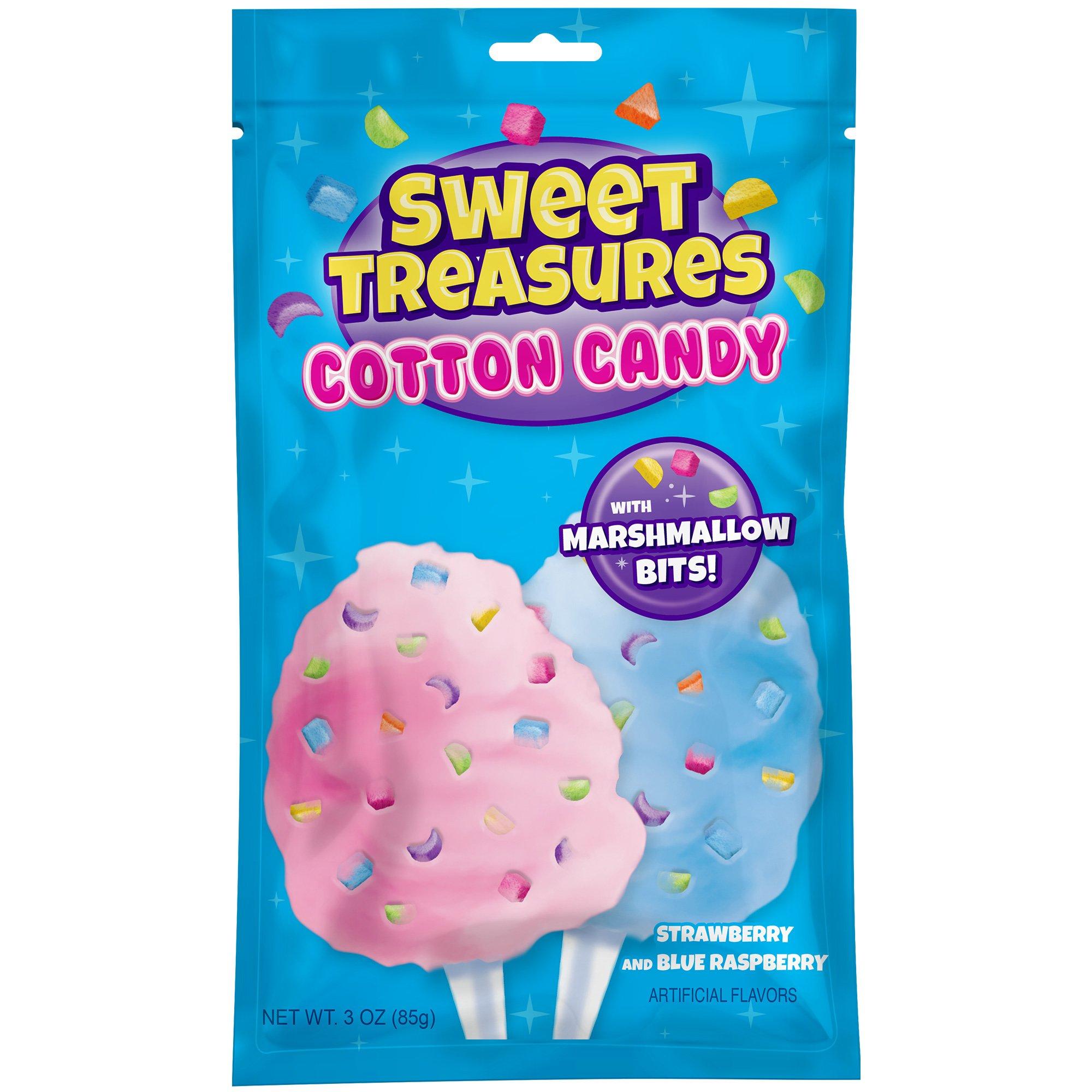 Sweet Treasures Cotton Candy with Marshmallow Bits, 3oz - Strawberry & Blue Raspberry Flavors