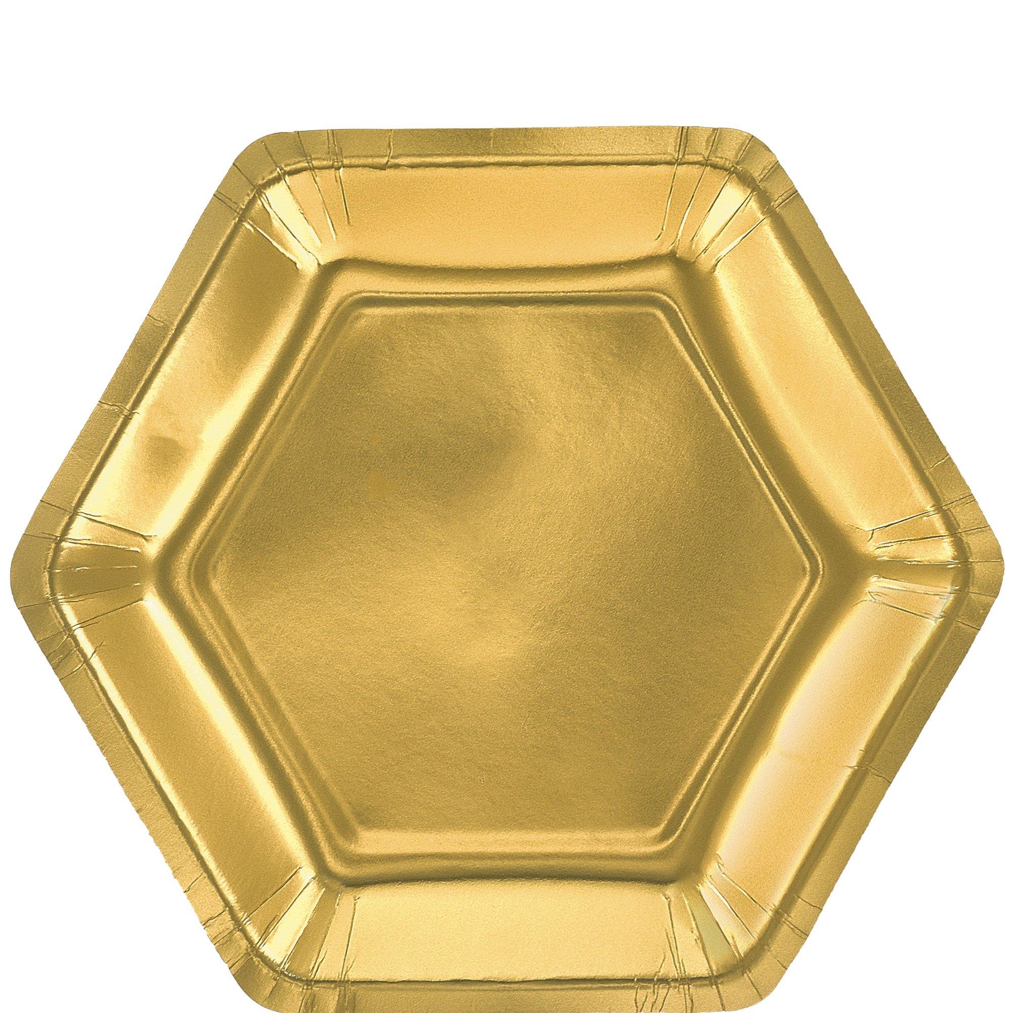 Metallic Gold Hexagonal Paper Lunch Plates, 9in, 8ct