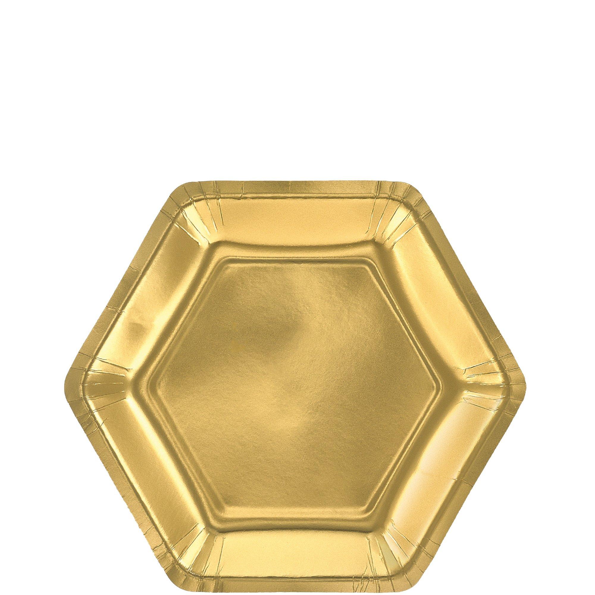 Metallic Gold Hexagonal Paper Dessert Plates, 7in, 8ct