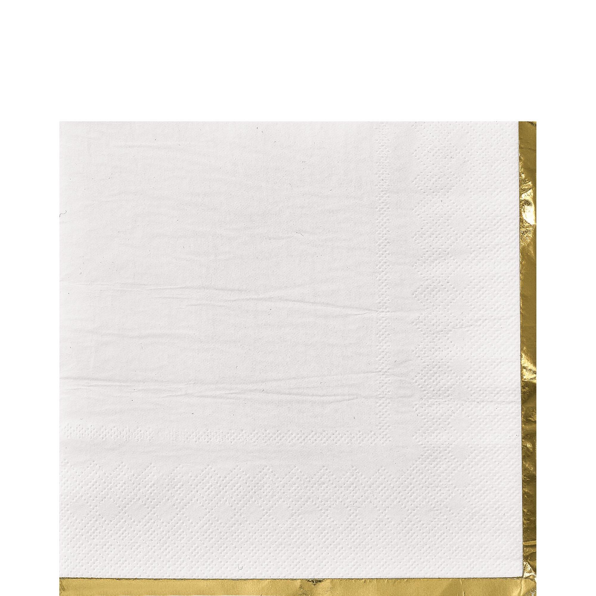White Metallic Gold-Trimmed Paper Lunch Napkins, 6.5in, 16ct