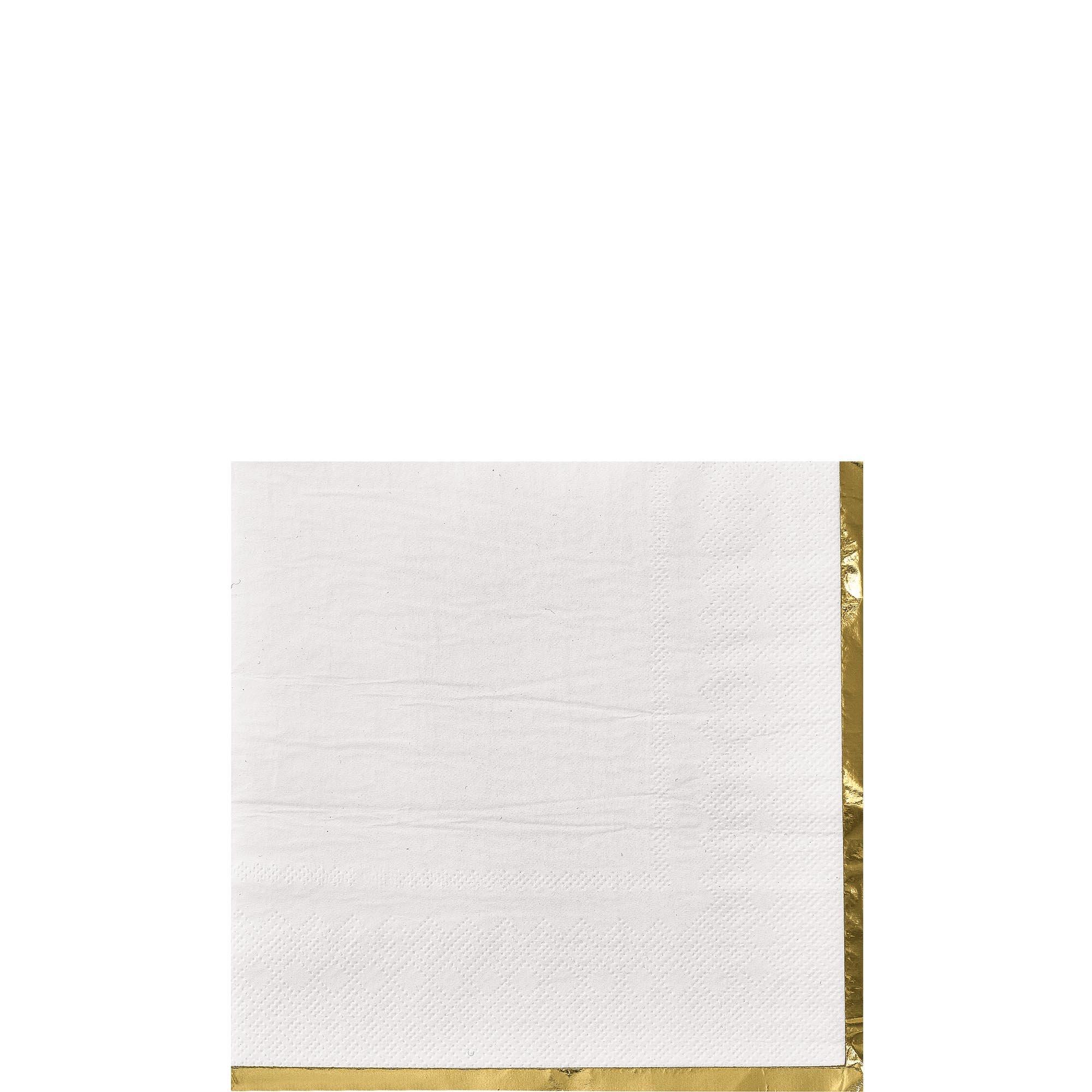 White Metallic Gold-Trimmed Paper Beverage Napkins, 5in, 16ct