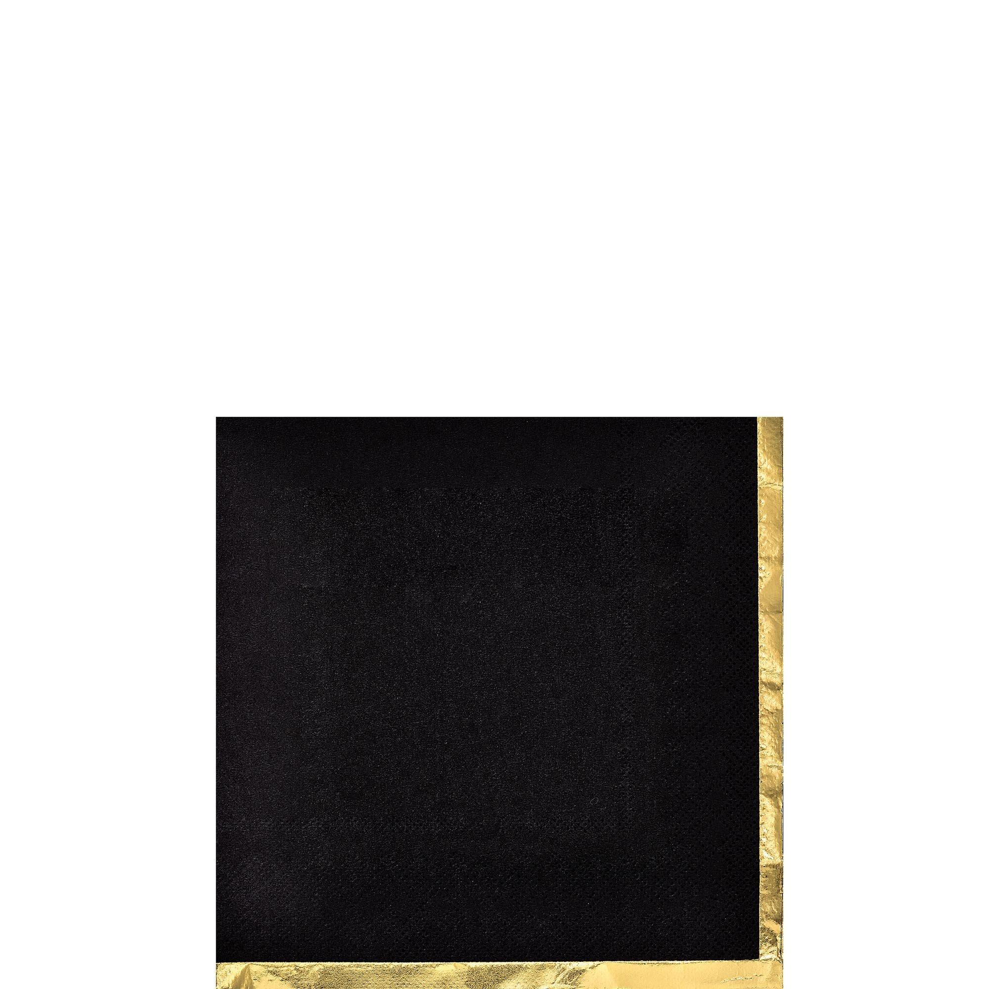 Black Metallic Gold-Trimmed Paper Beverage Napkins, 5in, 16ct