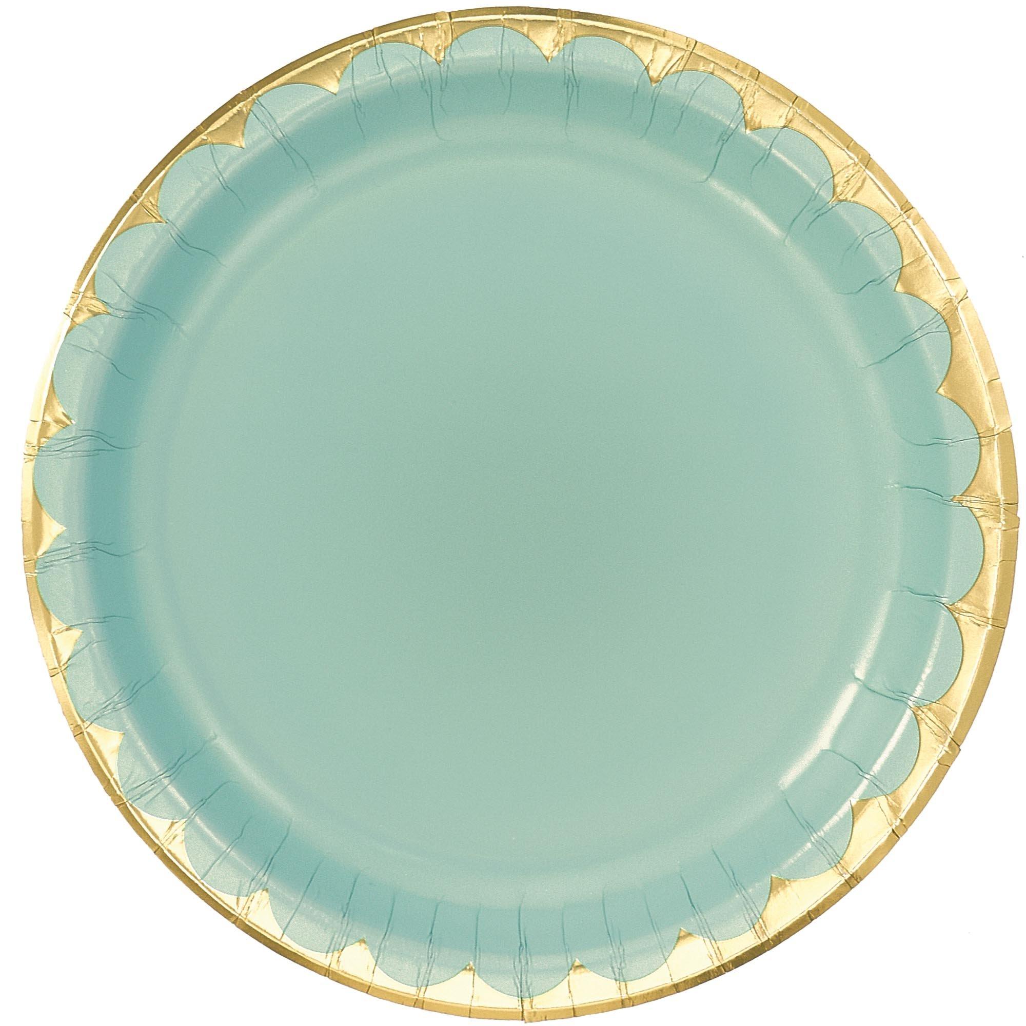 Sage Green Metallic Gold-Trimmed Hexagonal Paper Dinner Plates, 10in, 8ct