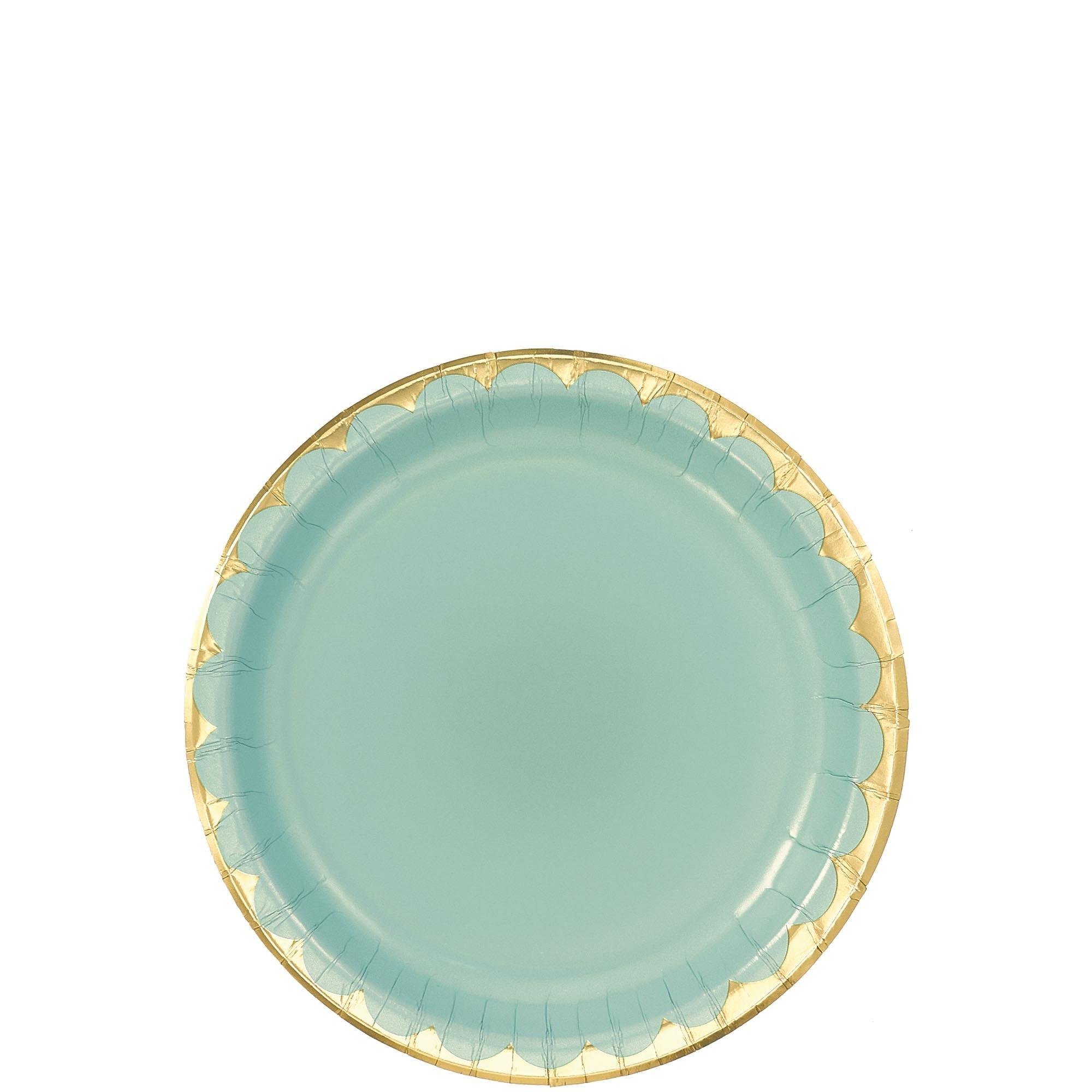 Sage Green Metallic Gold-Trimmed Scalloped Paper Dessert Plates, 6.75in, 8ct