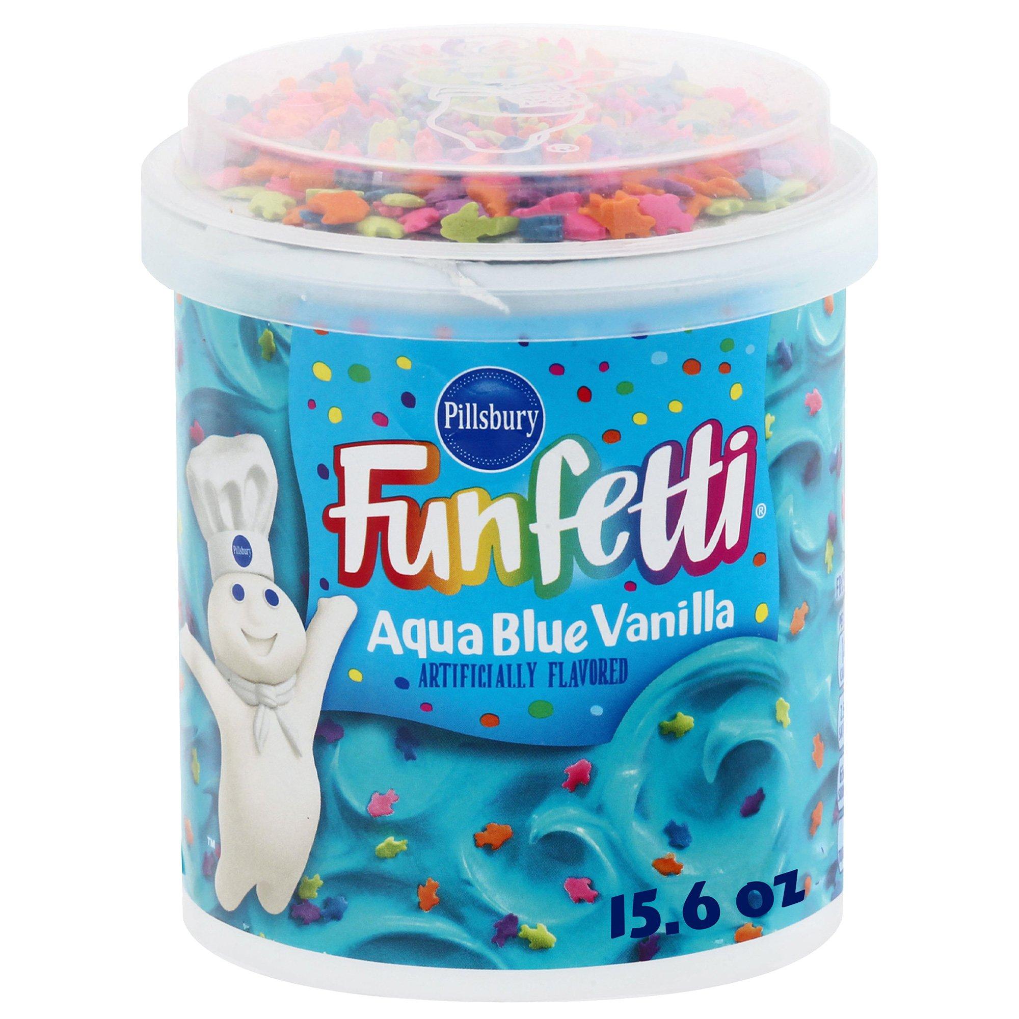 Pillsbury Funfetti Aqua Blue Vanilla Frosting Tub with Sprinkles, 15.6oz