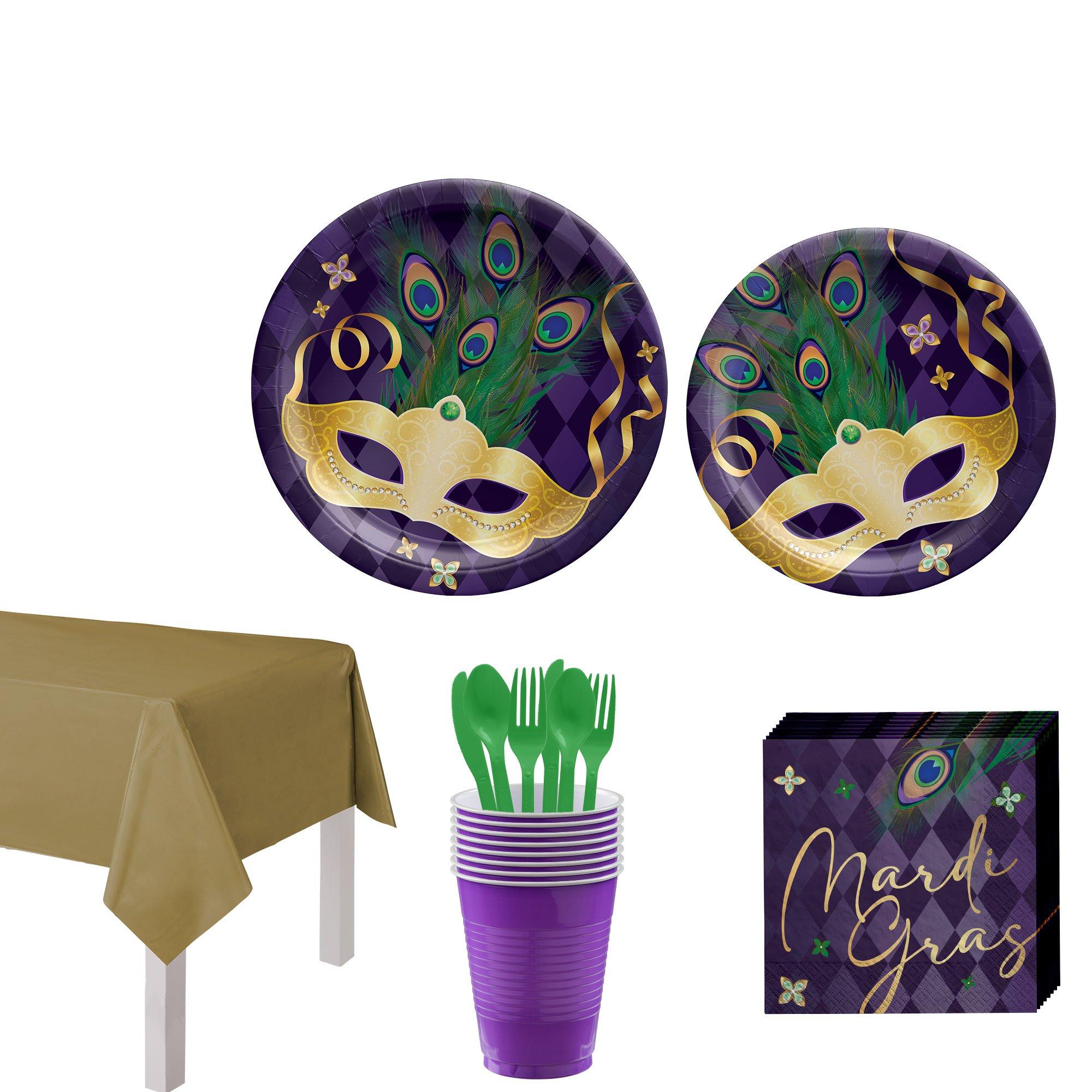 Masquerade Mask Mardi Gras Tableware Kit for 16 Guests