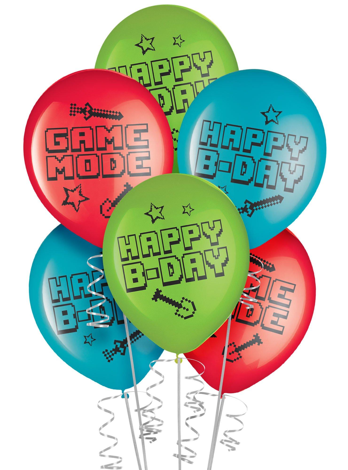 6ct, 12in, Pixel Party Birthday Latex Balloons