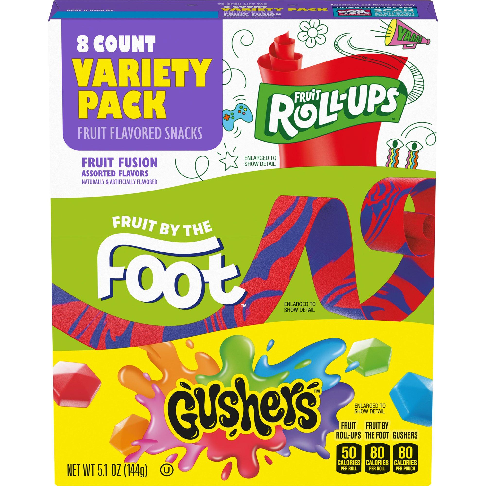 Fruit-Flavored Snacks Variety Pack, 8pc - Fruit Roll-Ups, Fruit by the Foot & Fruit Gushers