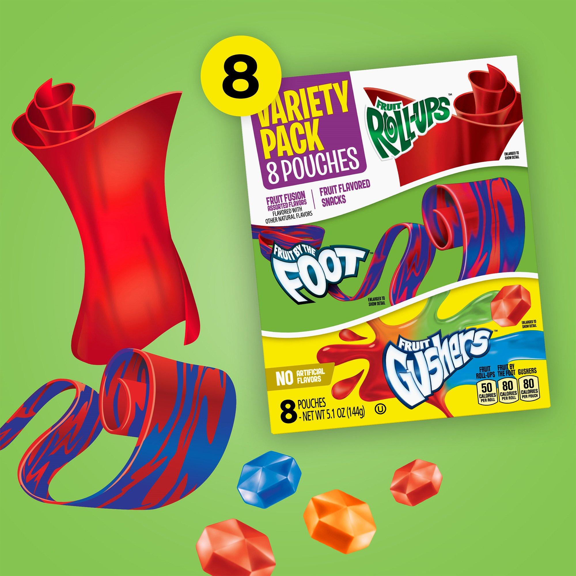 Fruit-Flavored Snacks Variety Pack, 8pc - Fruit Roll-Ups, Fruit by the Foot & Fruit Gushers