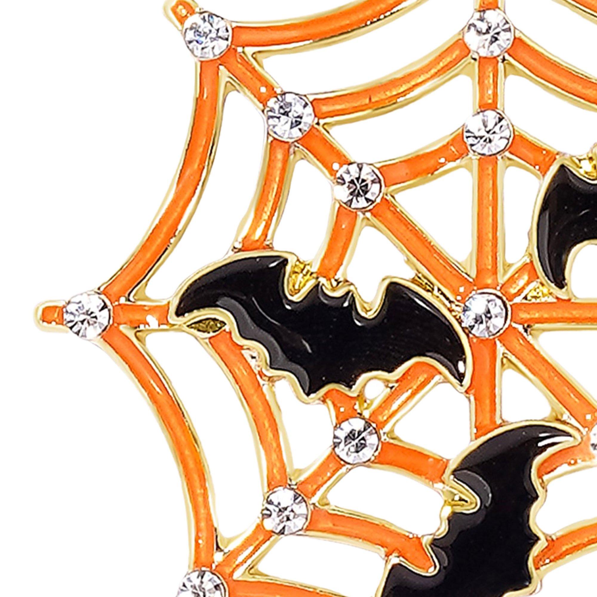 Glow-in-the-Dark Orange Spiderweb & Black Bat Earrings