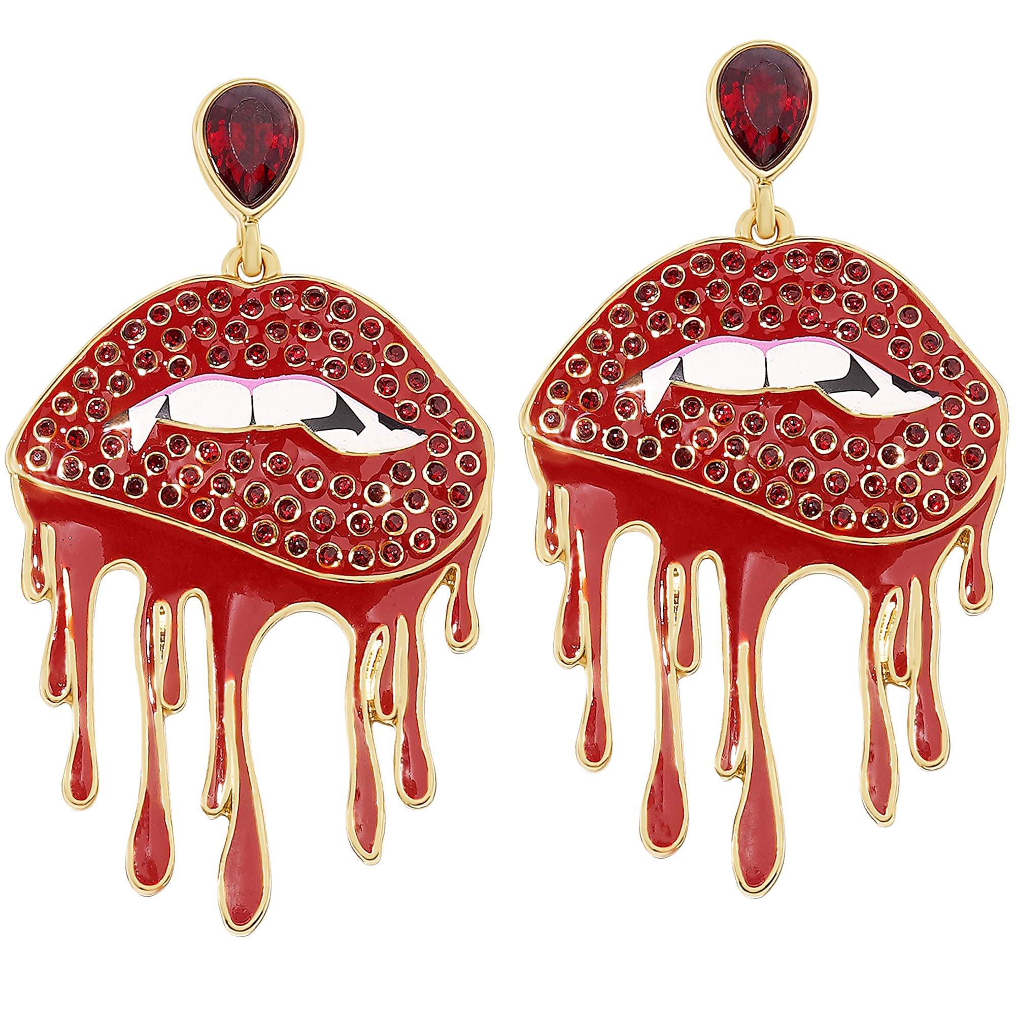 Rhinestone Red Blood Drip Lip Earrings