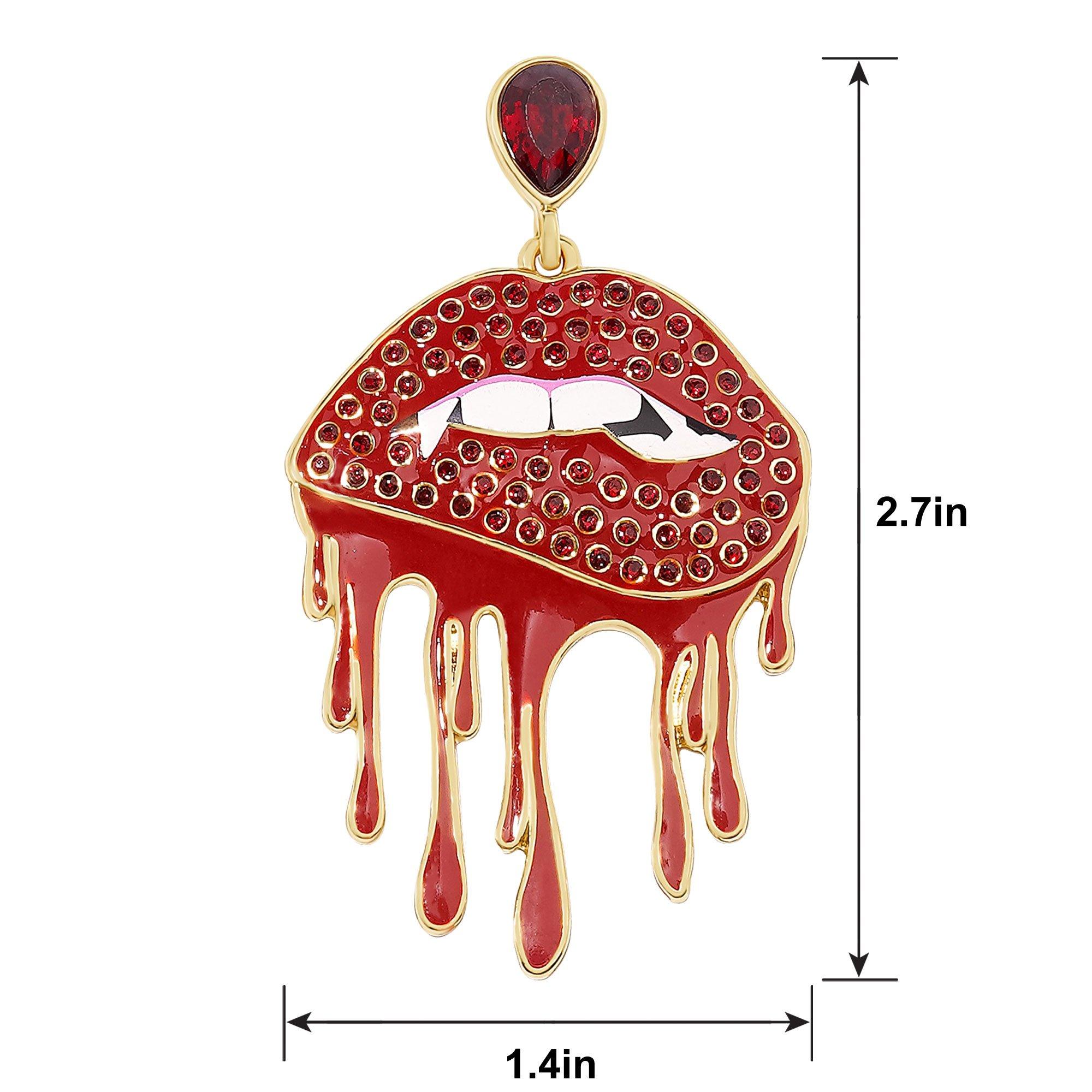 Rhinestone Red Blood Drip Lip Earrings