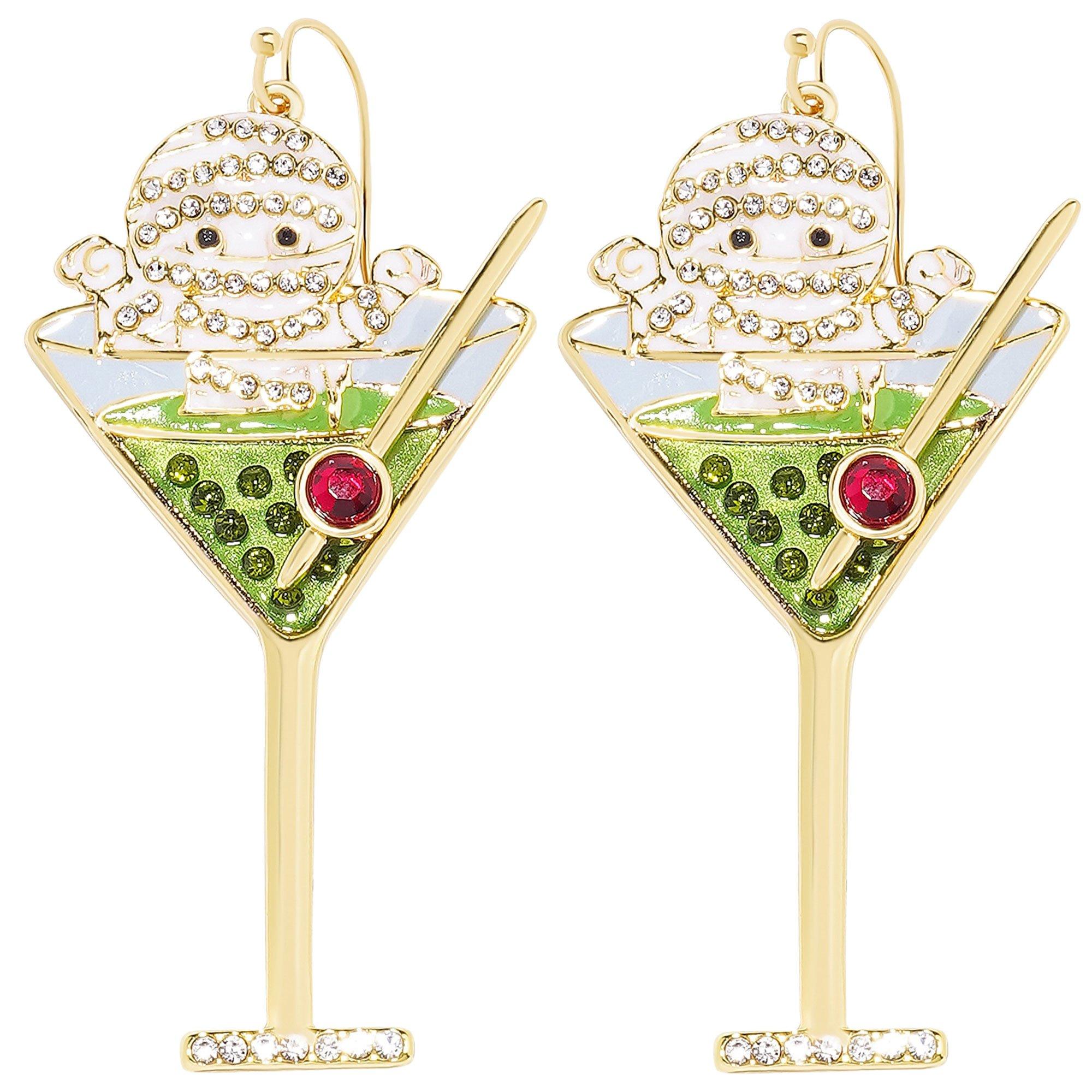 Rhinestone Mummy in a Martini Drop Earrings