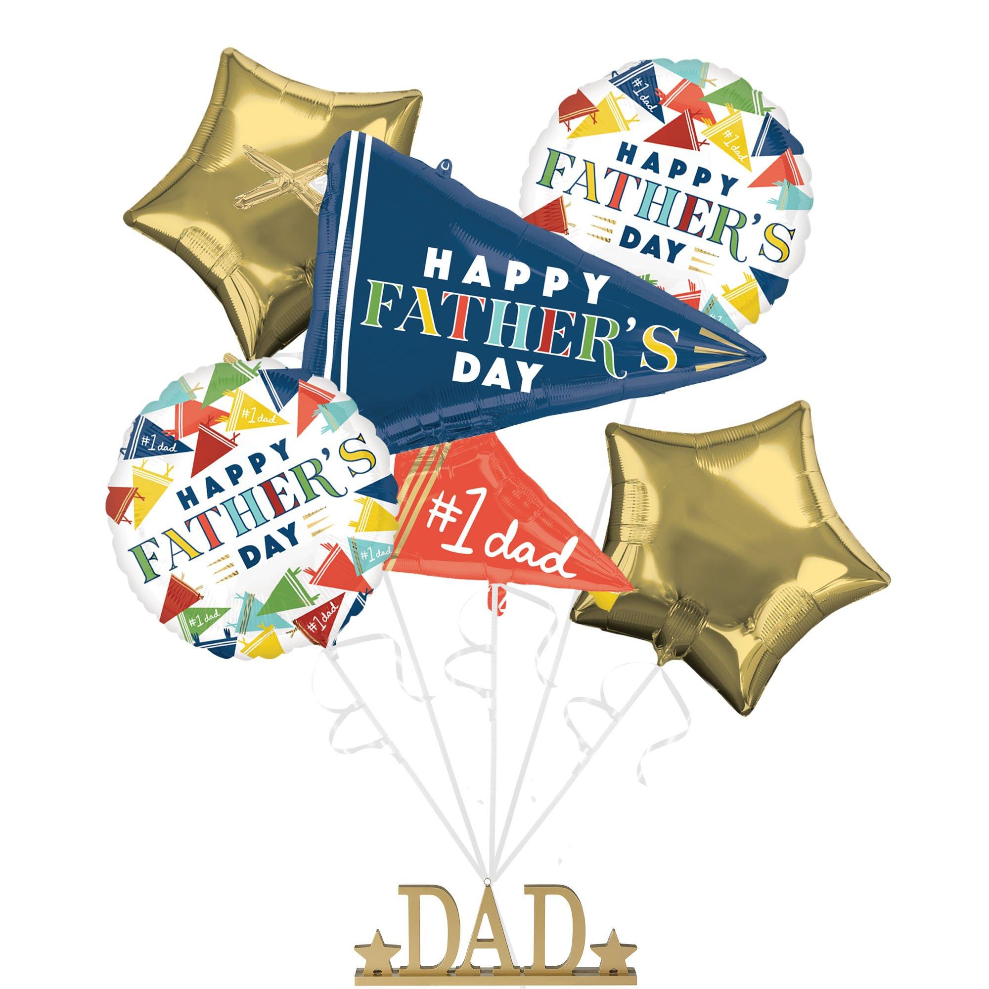 Varsity Dad Father's Day Foil Balloon Bouquet with Gold Dad Balloon Weight
