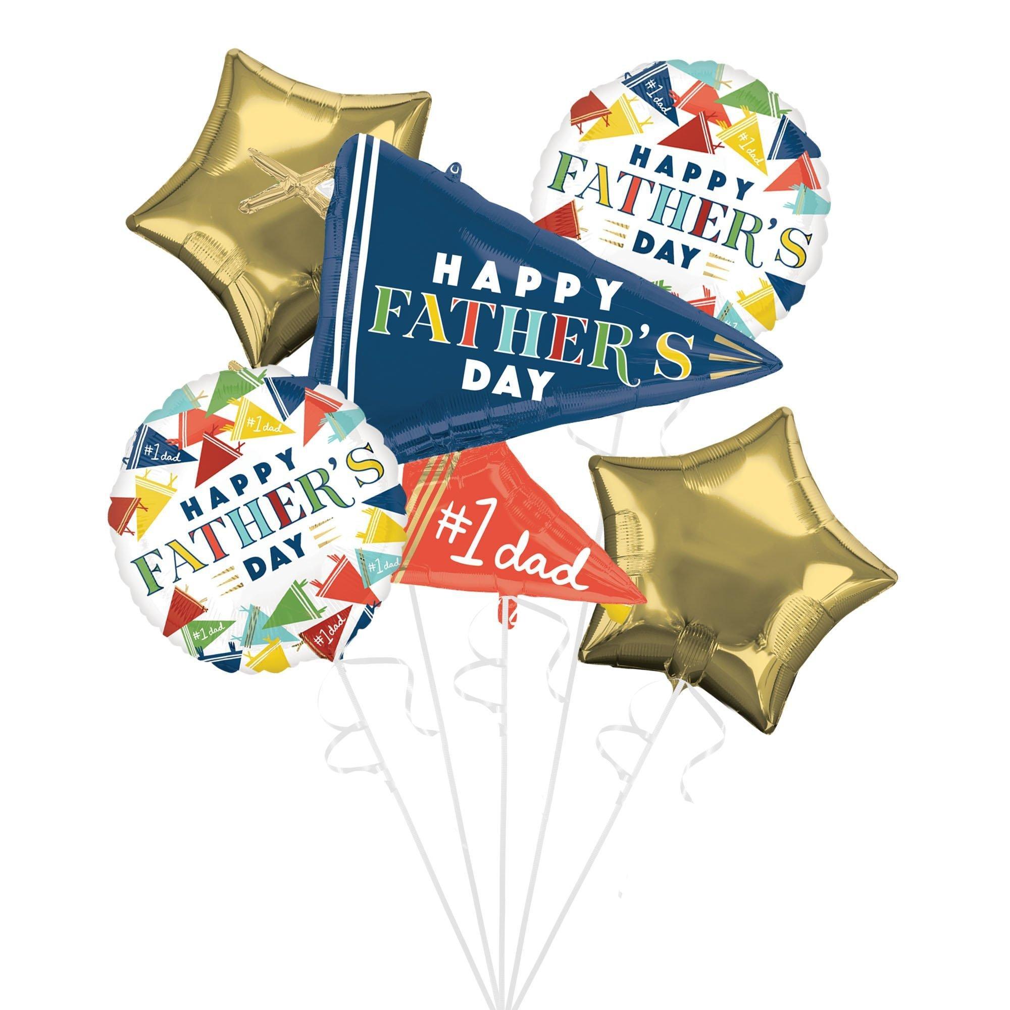 Varsity Dad Father's Day Foil Balloon Bouquet with Gold Dad Balloon Weight, 6pc
