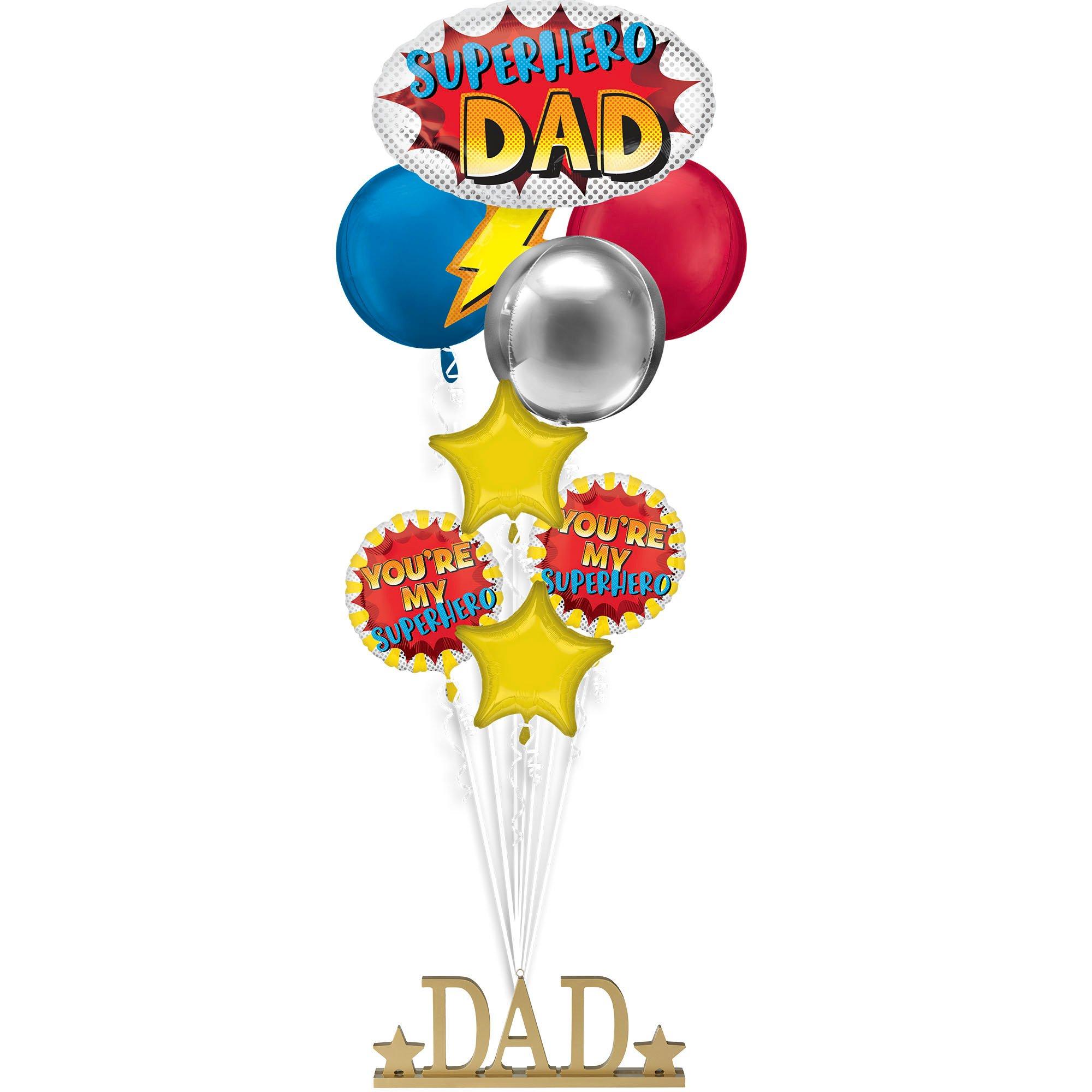 Superhero Dad Premium Balloon Bouquet with Gold Dad Balloon Weight, 9pc