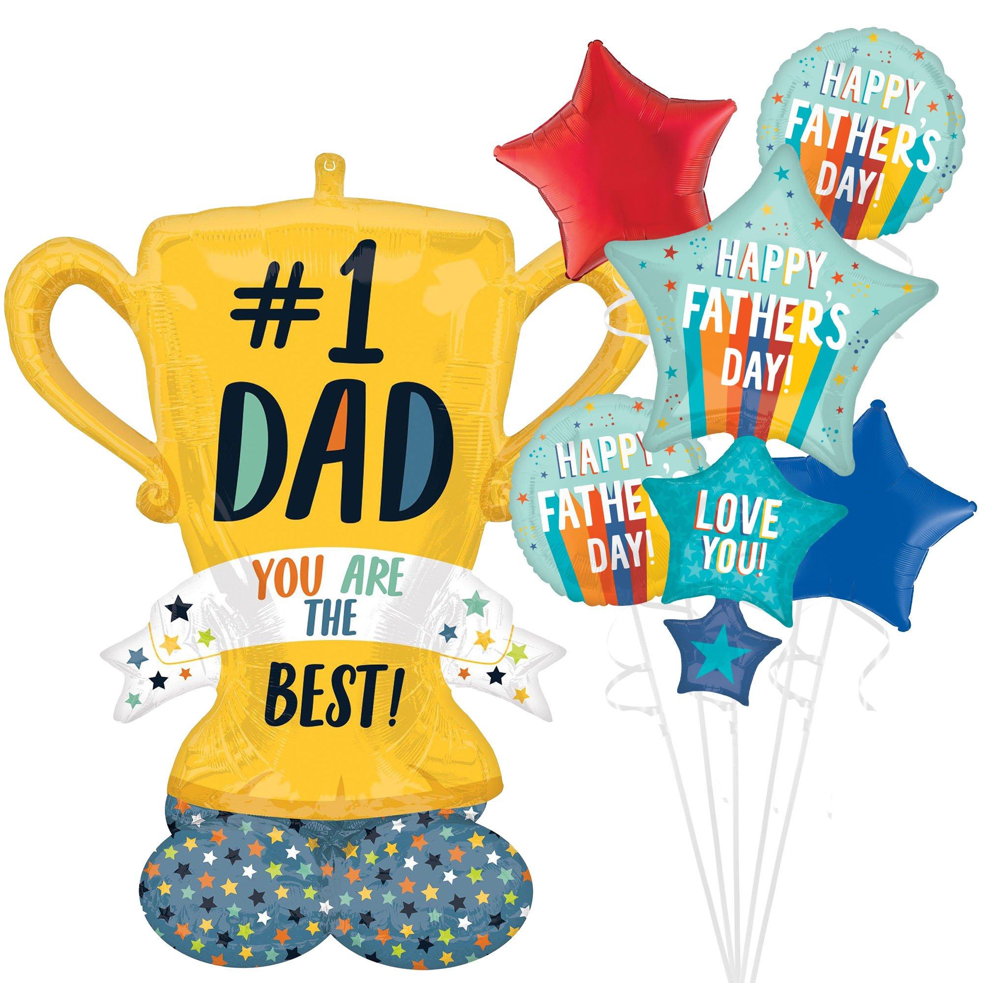 AirLoonz Number One Dad Trophy & Playful Stripes Balloon Bouquet, 6pc