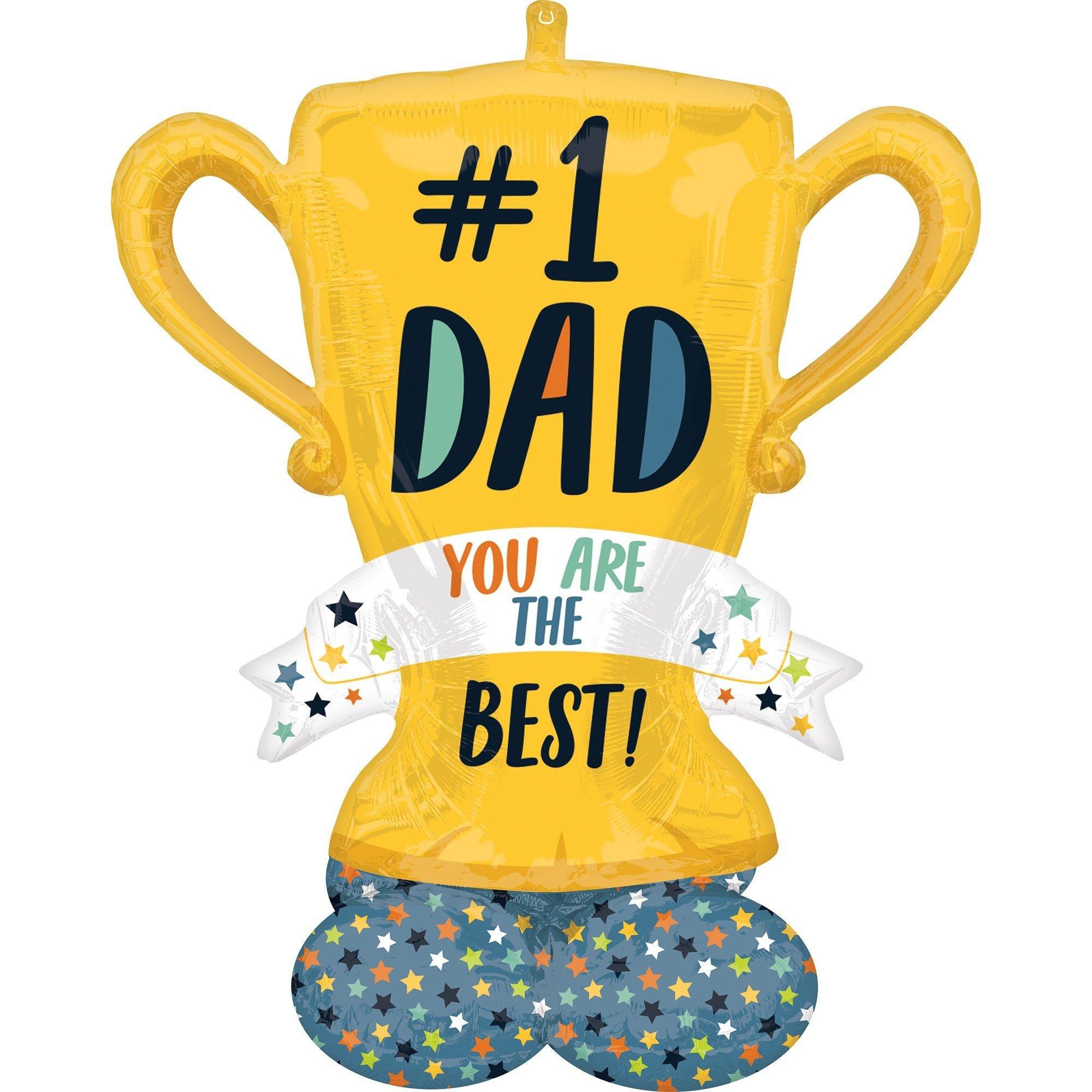 AirLoonz Number One Dad Trophy & Playful Stripes Balloon Bouquet with Balloon Weight, 6pc