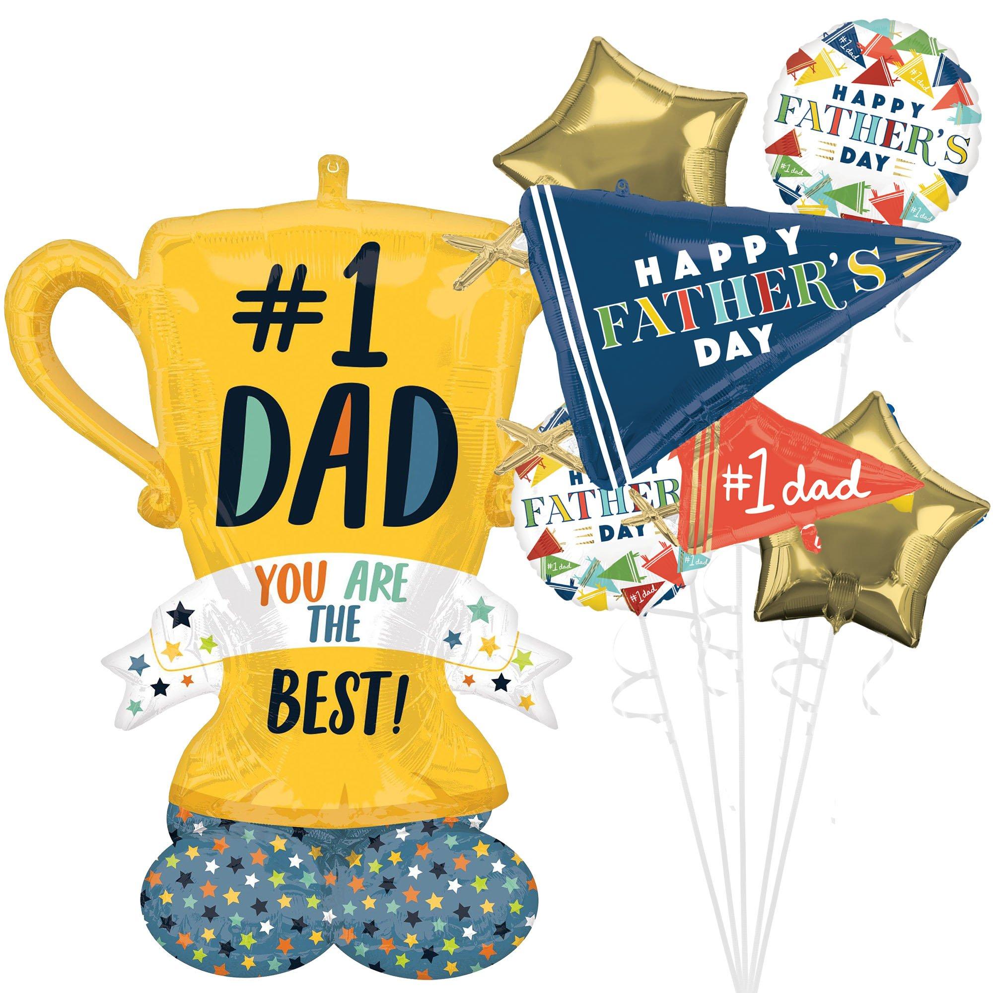 AirLoonz Number One Dad Trophy & Varsity Dad Balloon Bouquet with Balloon Weight, 6pc