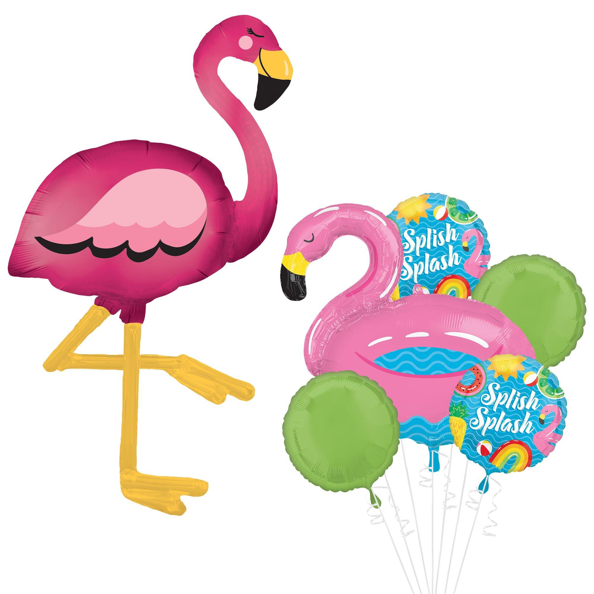 Gliding Flamingo & Pool Party Foil Balloon Set, 6pc