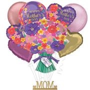 Premium Sweet Floral Happy Mother's Day Foil Balloon Bouquet with Gold Mom Balloon Weight