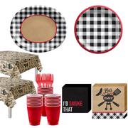 Black Gingham BBQ Tableware Kit for 20 Guests