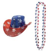 Sequin Patriotic Cowboy Hat & Necklace Accessory Kit
