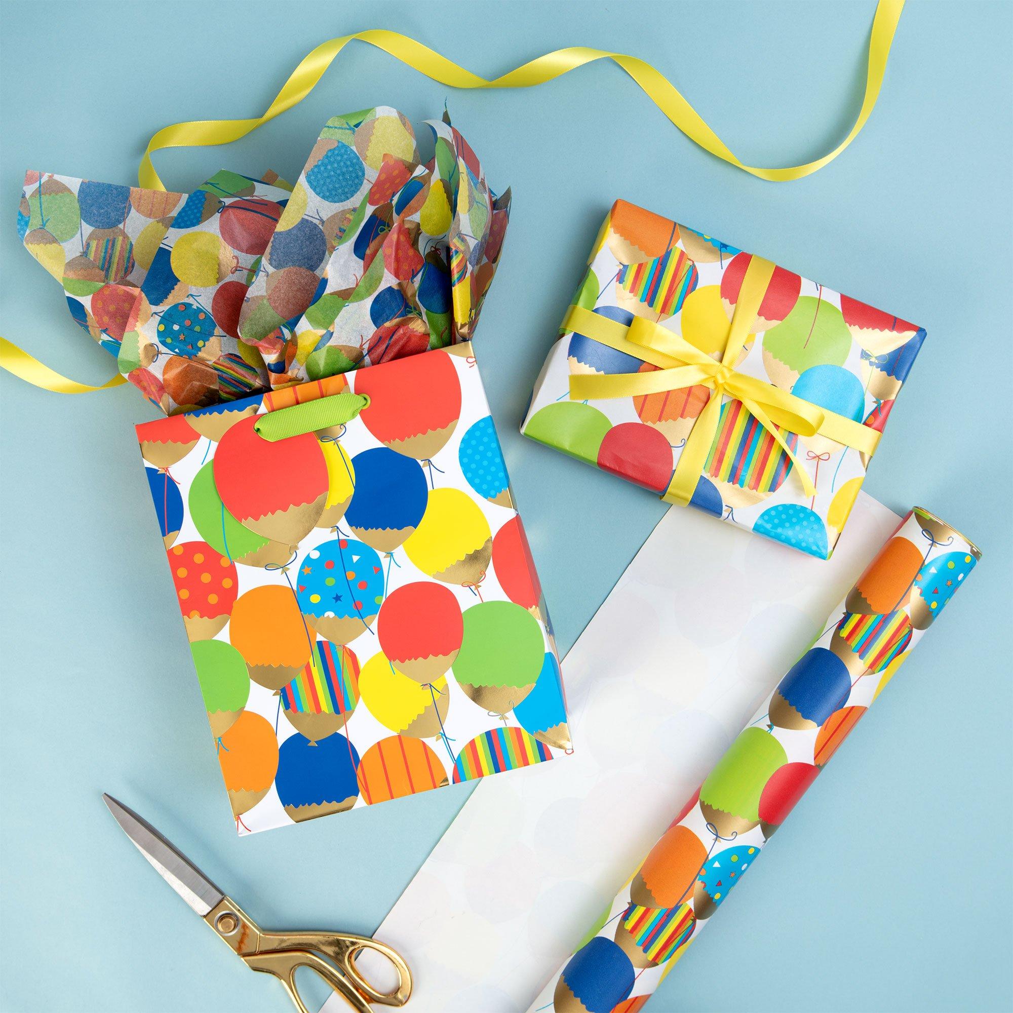 Multicolor Balloons Gift Wrap, 16ft x 30in (40 sq ft)