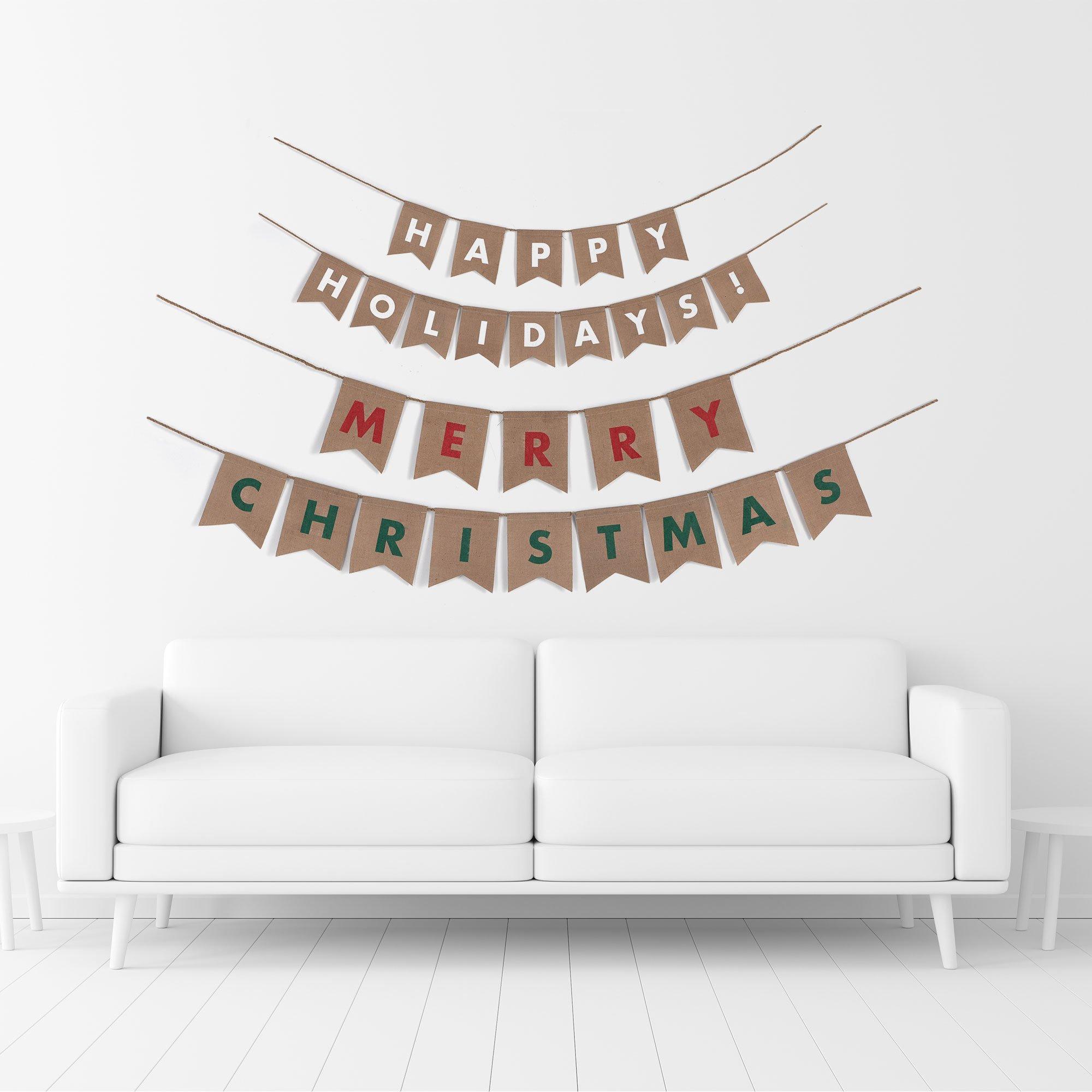 Reversible Merry Christmas & Happy Holidays Burlap Banner Set, 8ft, 2pc