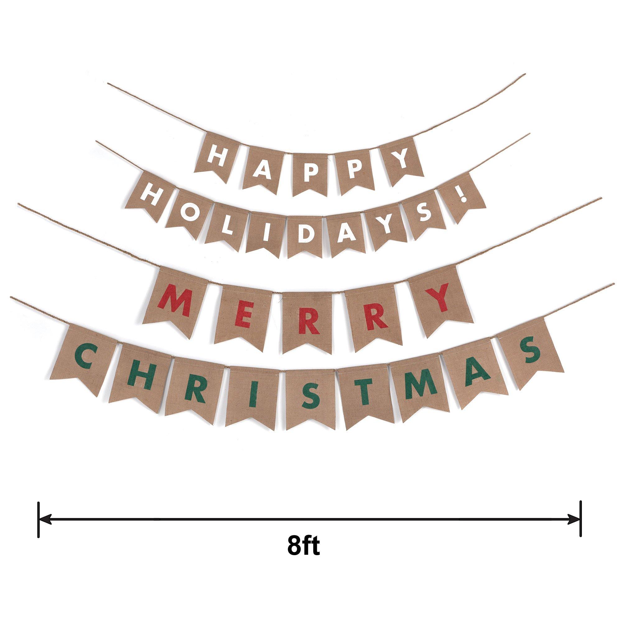 Reversible Merry Christmas & Happy Holidays Burlap Banner Set, 8ft, 2pc