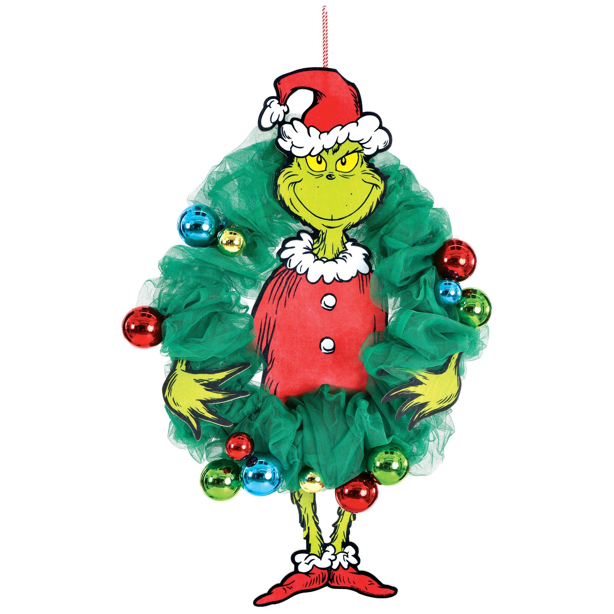 Grinch Wreath with Ornaments, 18.5in x 30.5in - Dr. Seuss